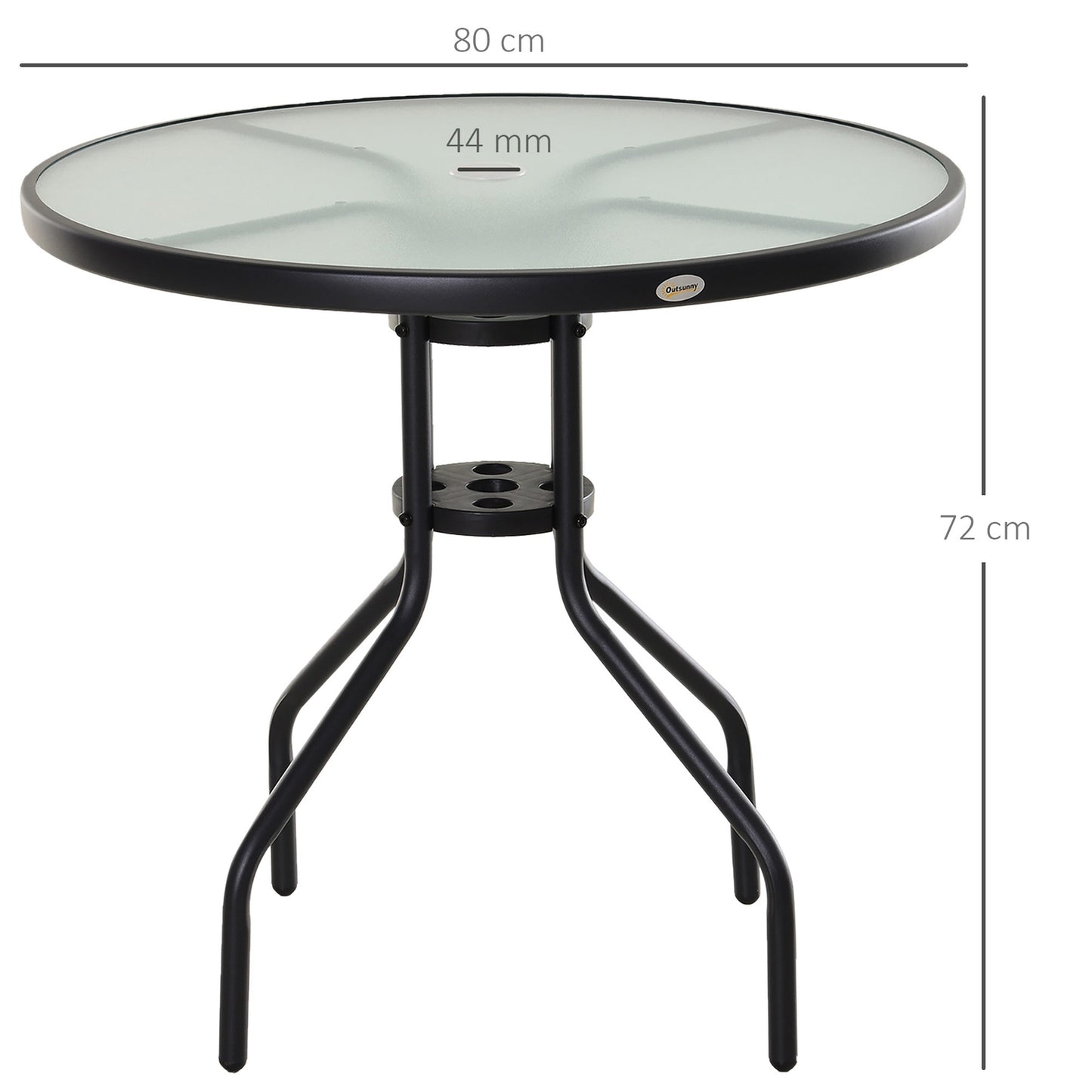 Black bistro table - Tempered glass top, 80 cm diameter