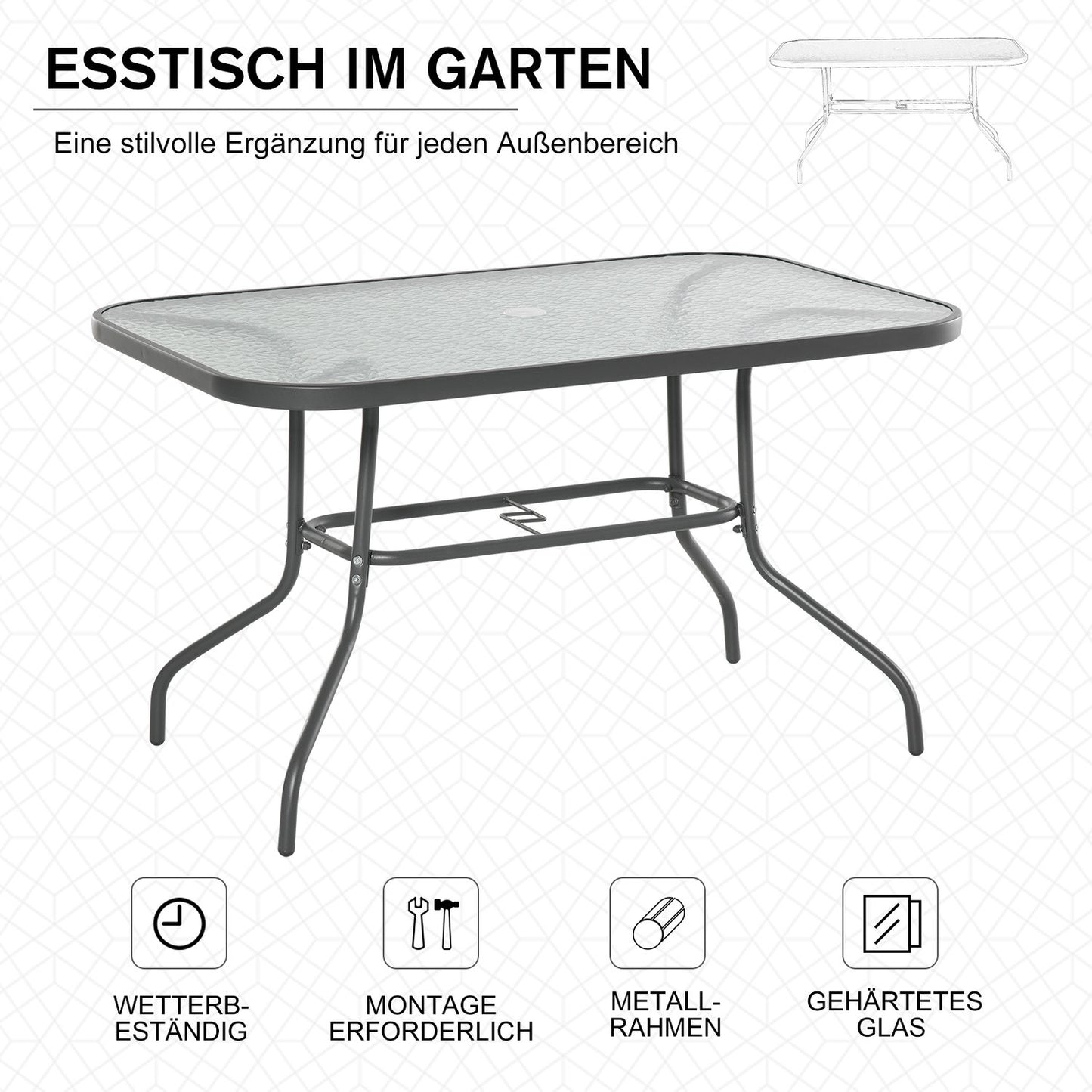Garden bistro table, Tempered glass top, 120x80x70 cm