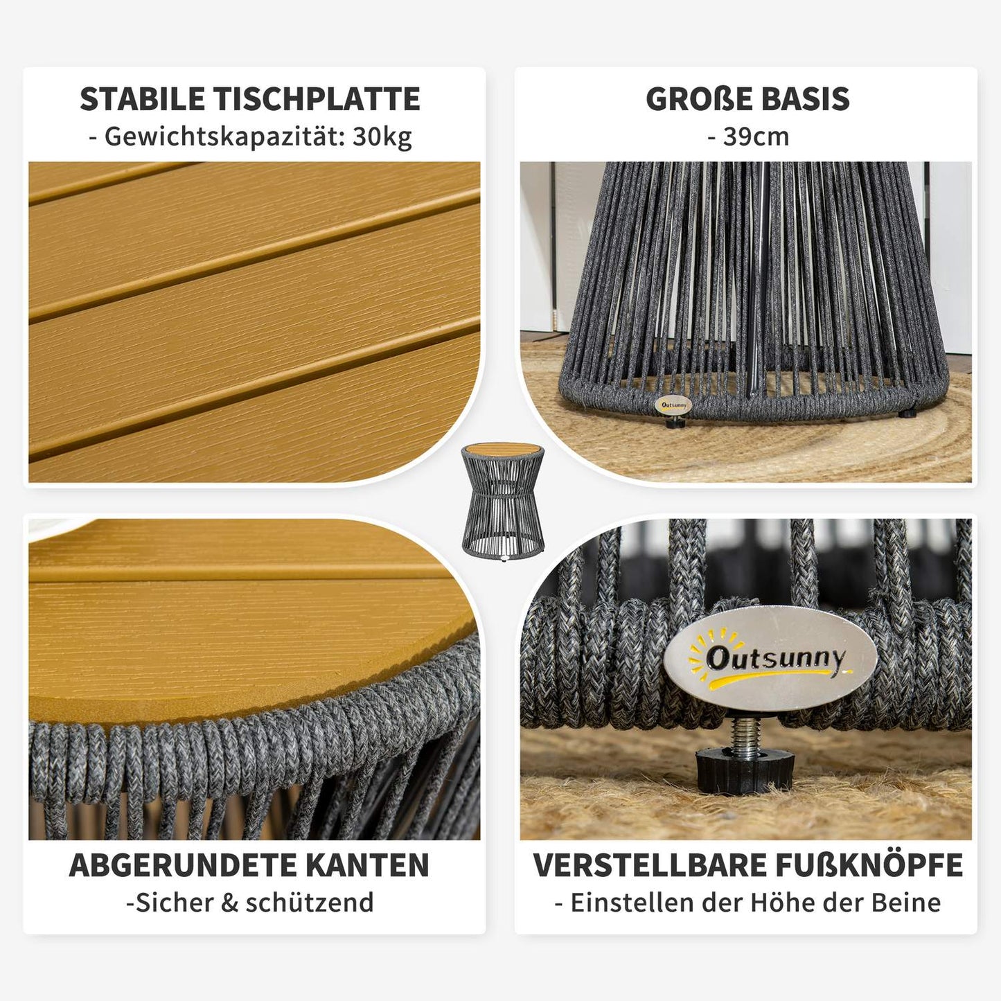 Patio bistro table, dark gray & natural, adjustable feet