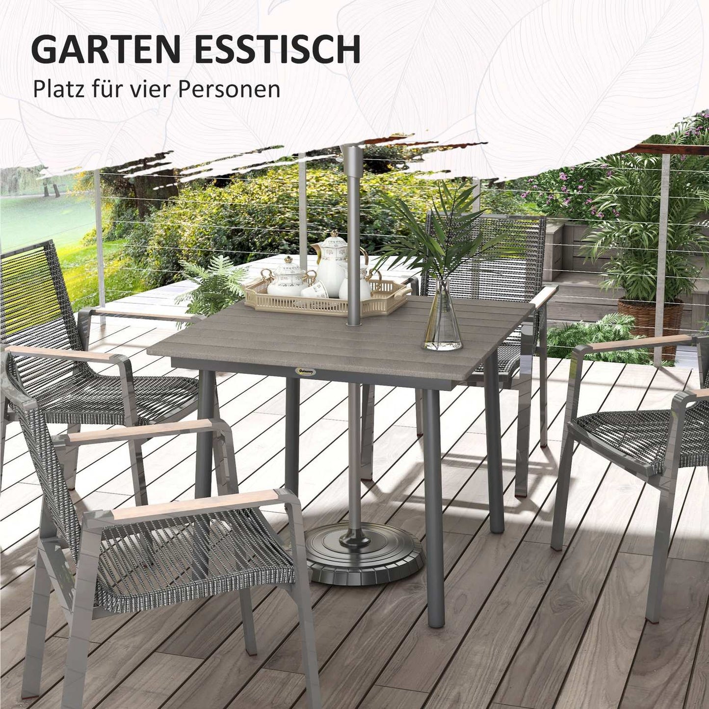 Patio dining table for 4, HDPE ribbed, dark grey, 90x90x75 cm