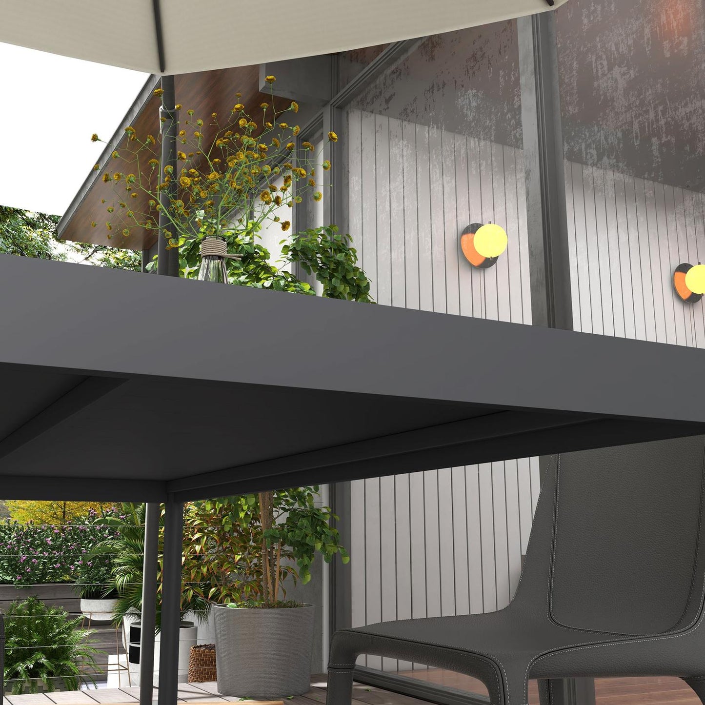 Aluminum patio dining table for 6, dark grey, 145x90x74 cm
