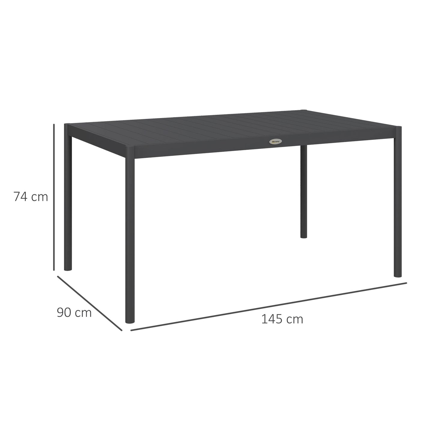 Aluminum patio dining table for 6, dark grey, 145x90x74 cm