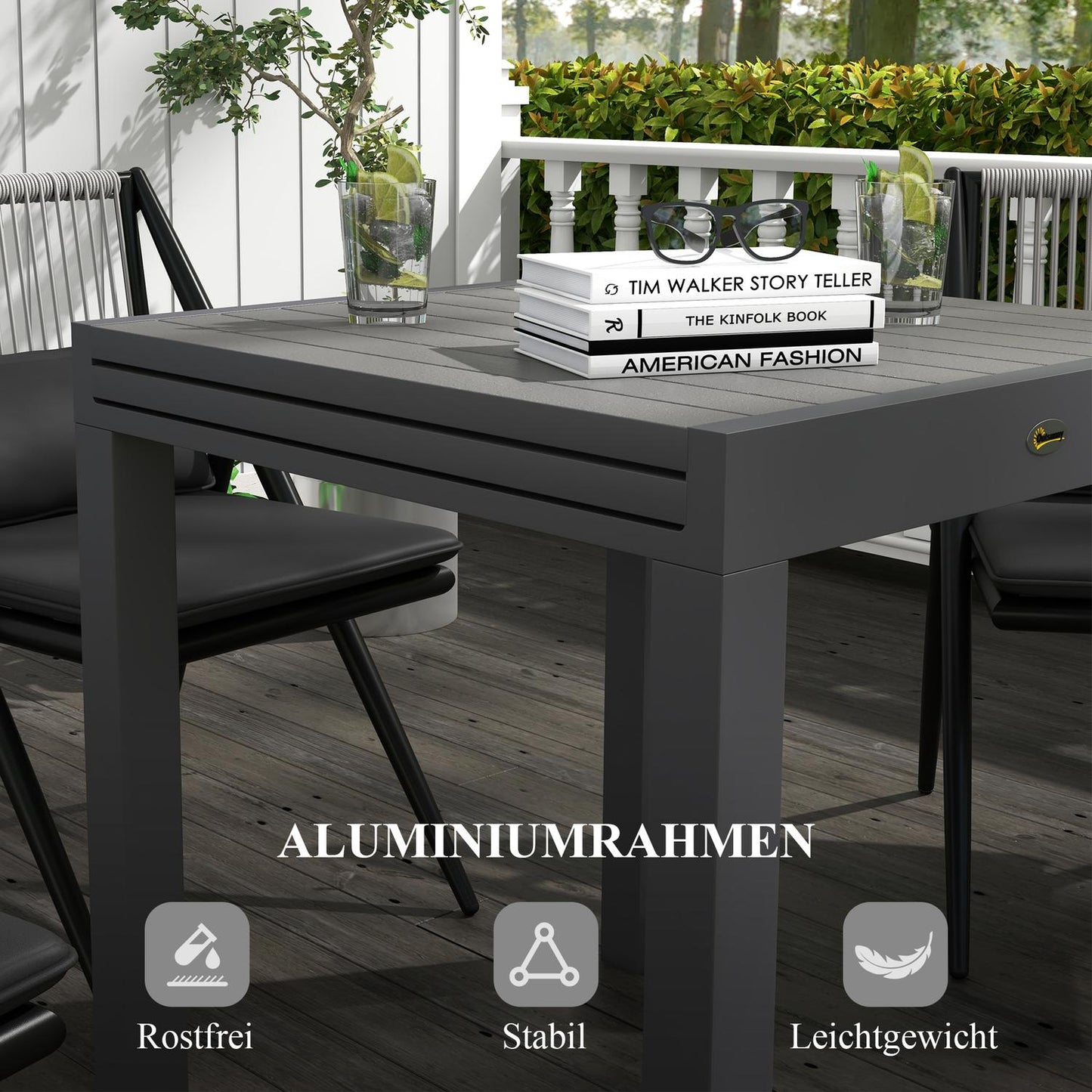 Extendable aluminum garden dining table for 6 - Grey