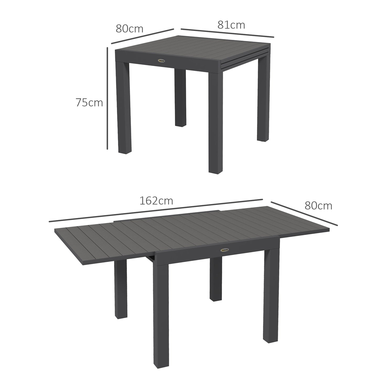 Extendable aluminum garden dining table for 6 - Grey