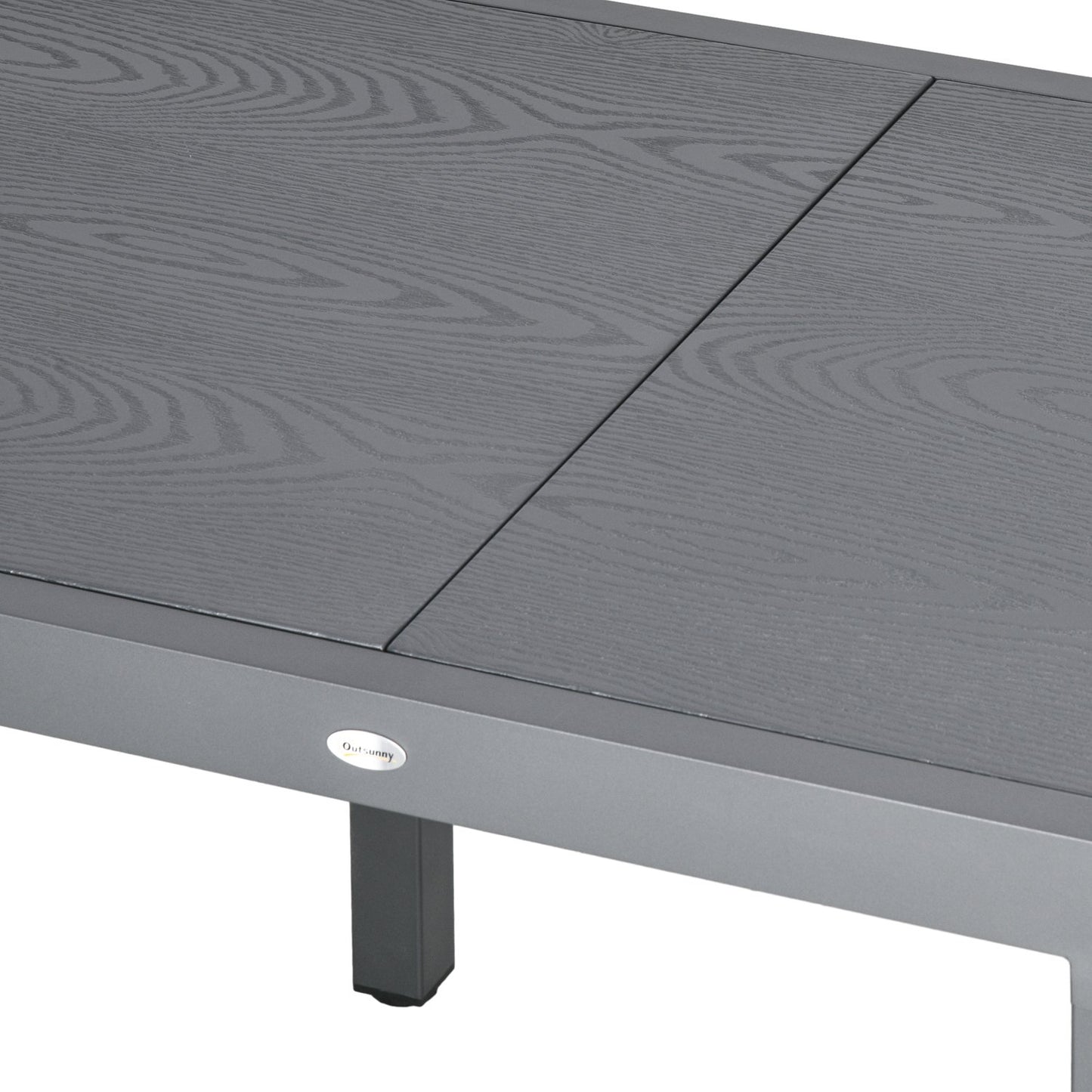 Extendable patio table, wooden look, 6 chairs, steel