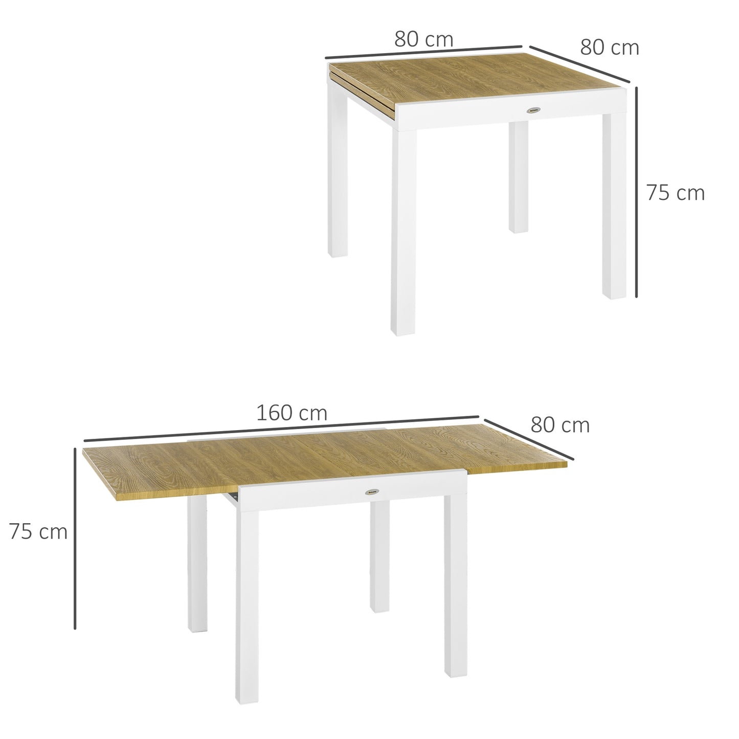 Extendable patio dining table, wood look, fits 6, white