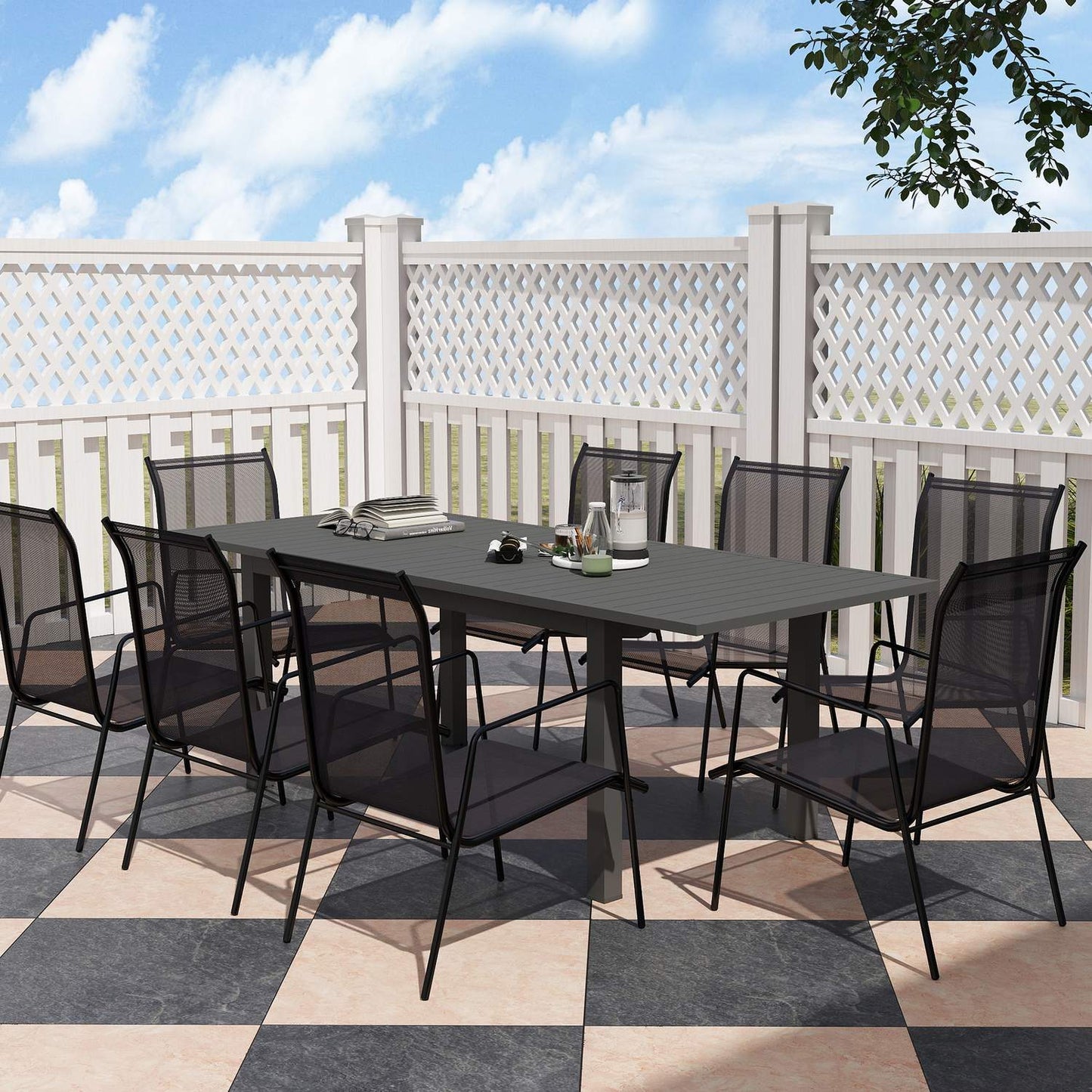 Aluminum garden dining table, extendable weatherproof - gray