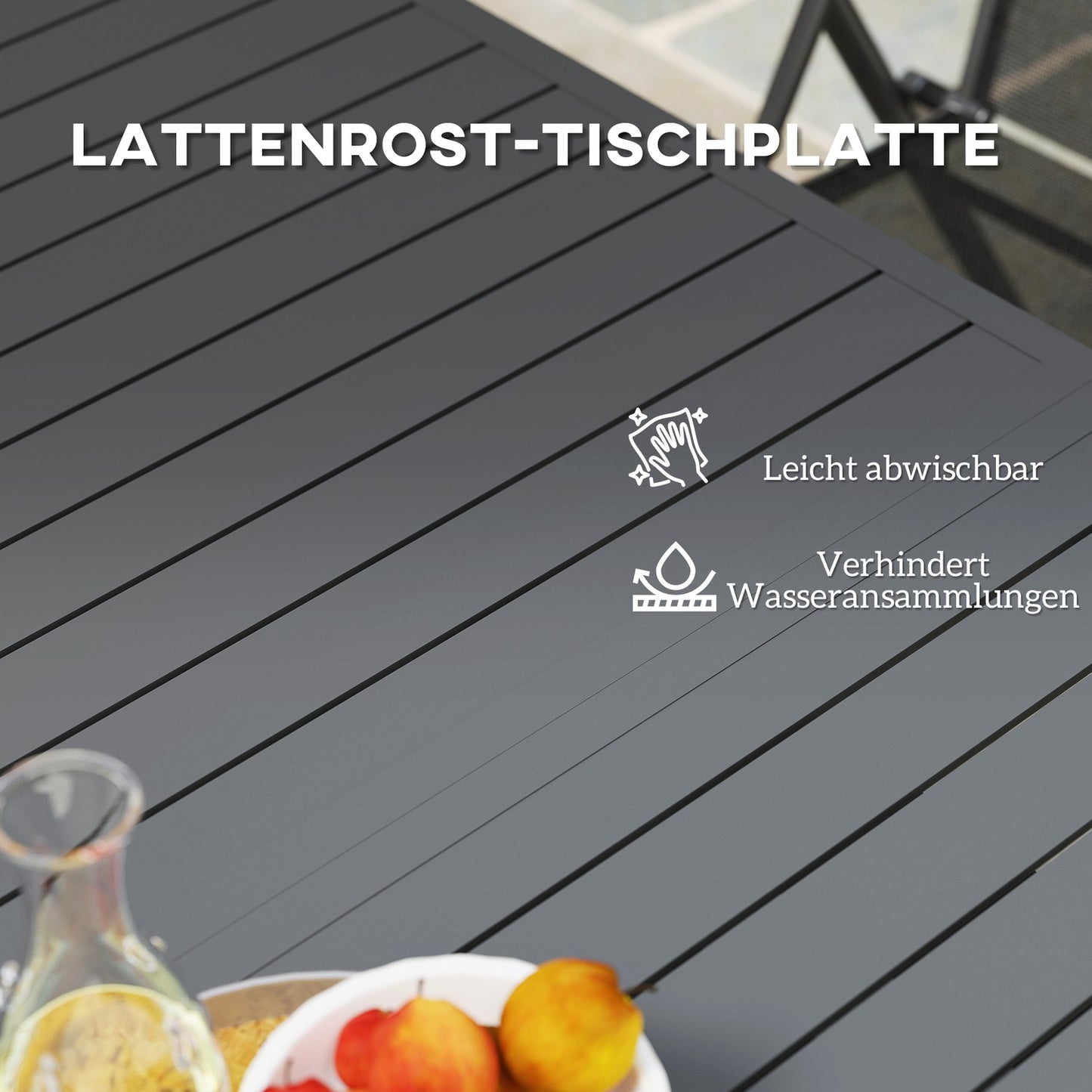 Aluminum garden dining table, extendable weatherproof - gray