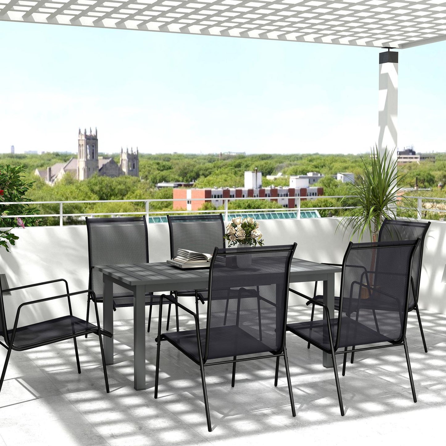 Aluminum garden dining table, extendable weatherproof - gray