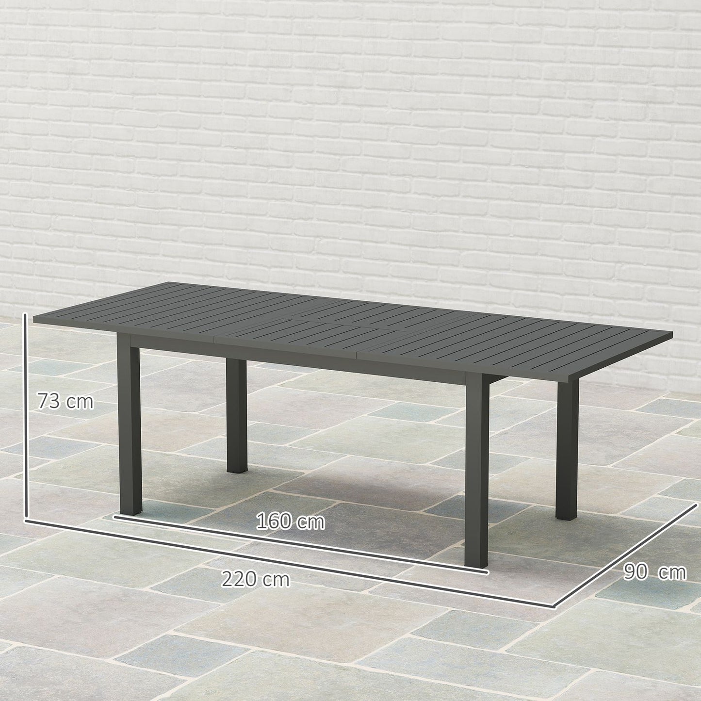 Aluminum garden dining table, extendable weatherproof - gray