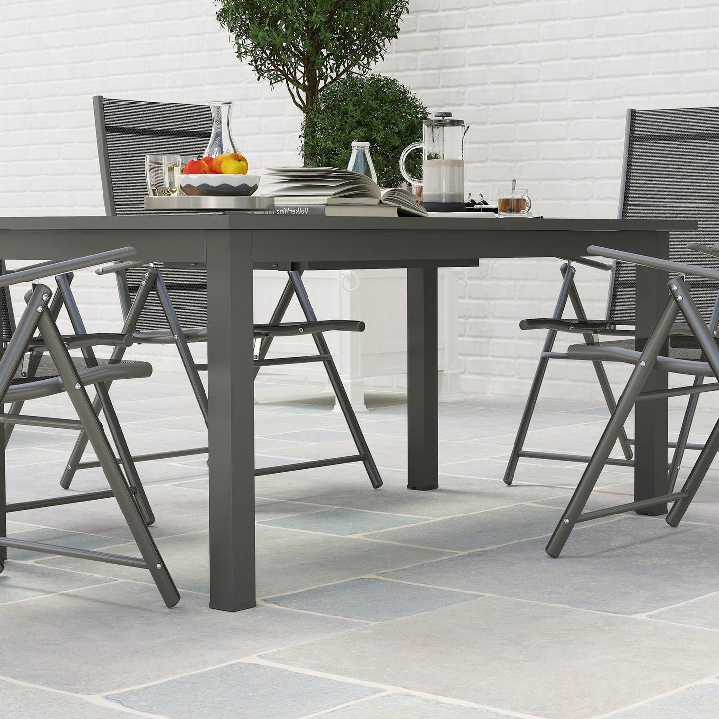 Aluminum garden dining table, extendable weatherproof - gray