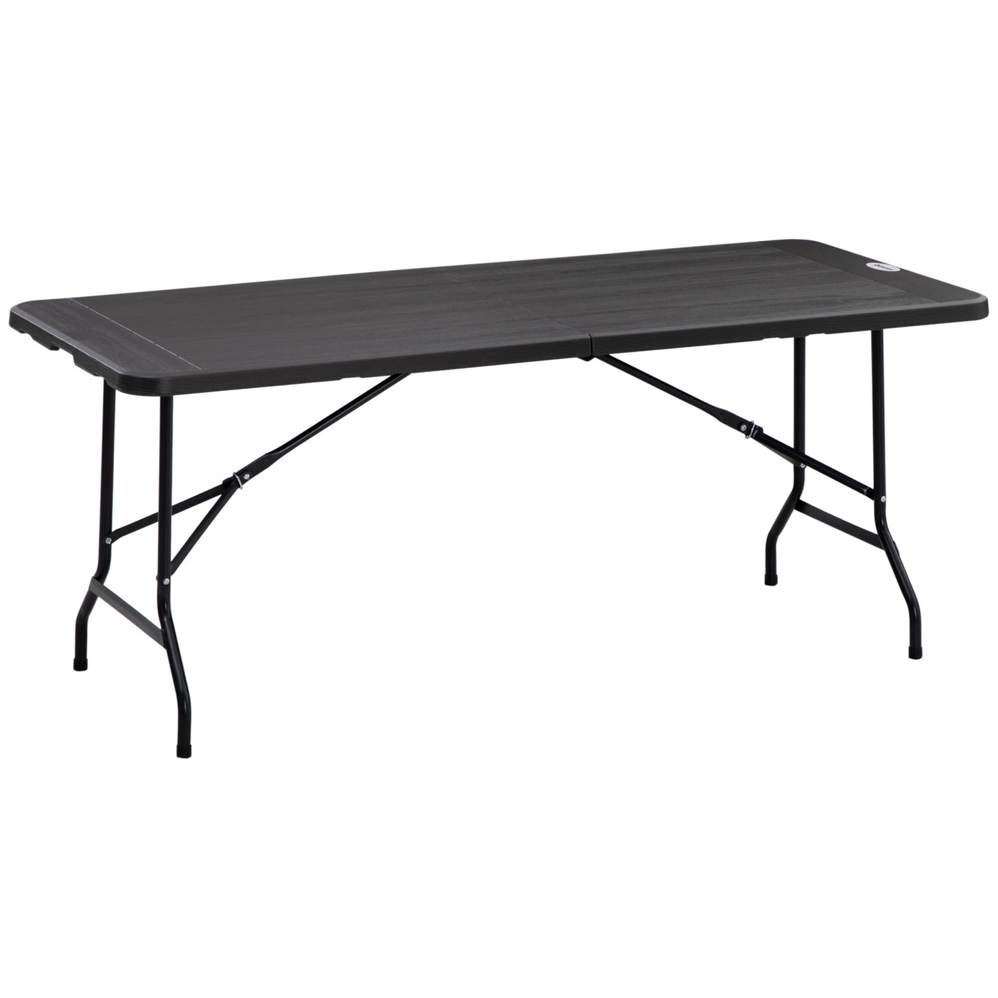 Folding patio dining table for 6, wood look, dark grey