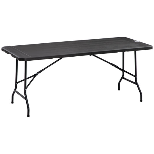 Folding patio dining table for 6, wood look, dark grey