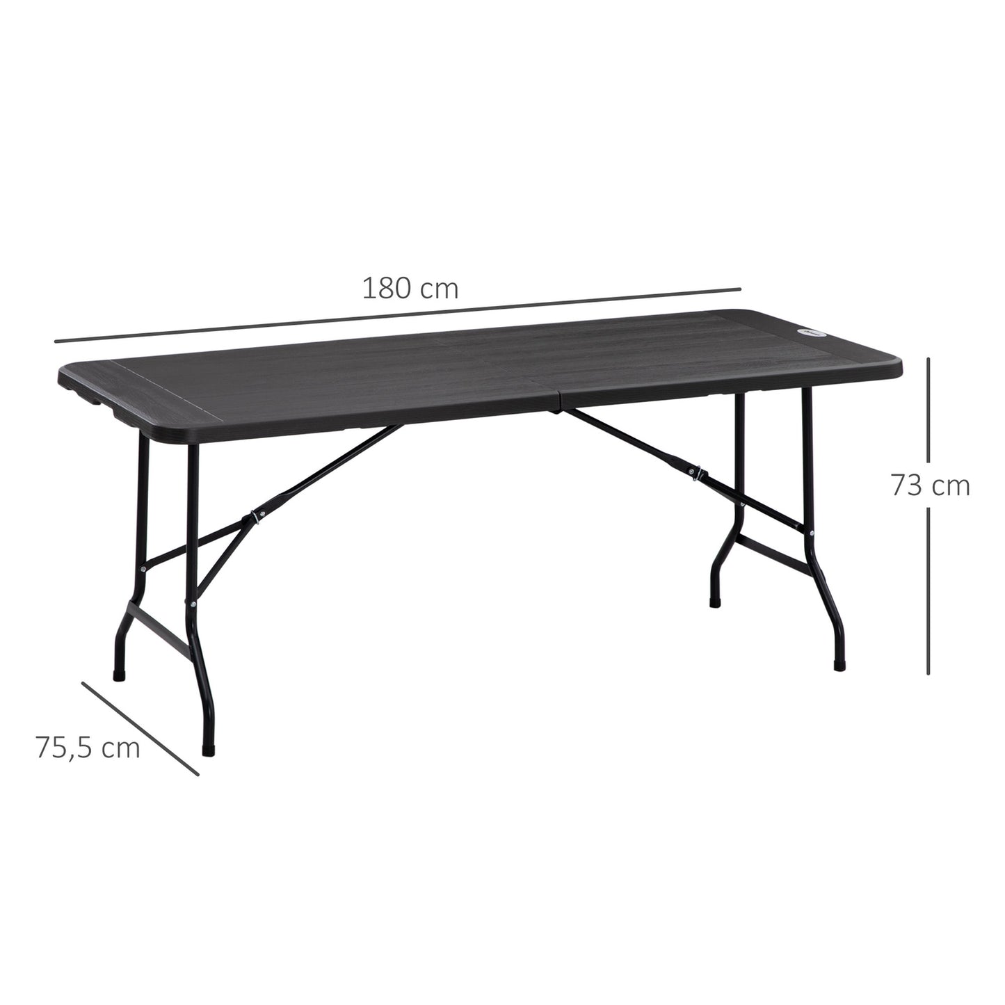 Folding patio dining table for 6, wood look, dark grey