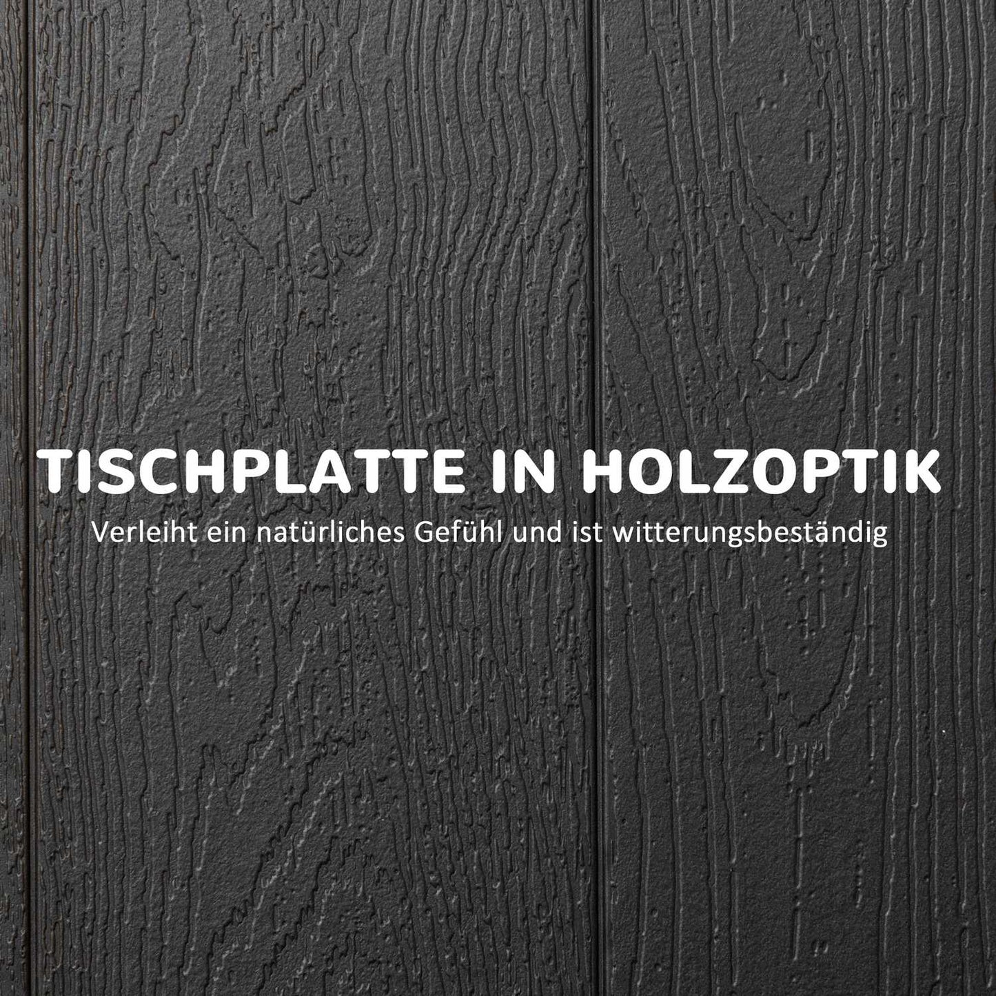 Folding patio dining table for 6, wood look, dark grey