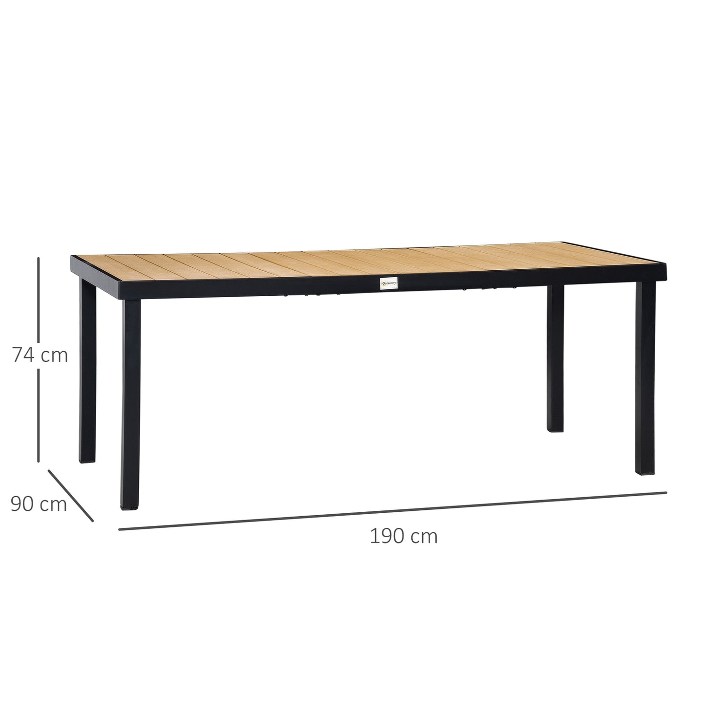 Aluminum garden dining table for 8, easy-care finish