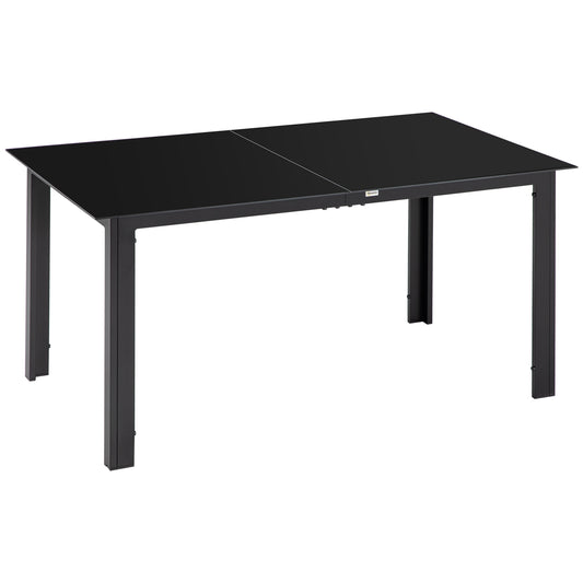 Aluminum outdoor dining table for 6, Glass top, Black