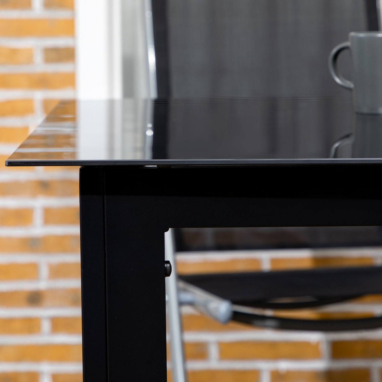 Aluminum outdoor dining table for 6, Glass top, Black