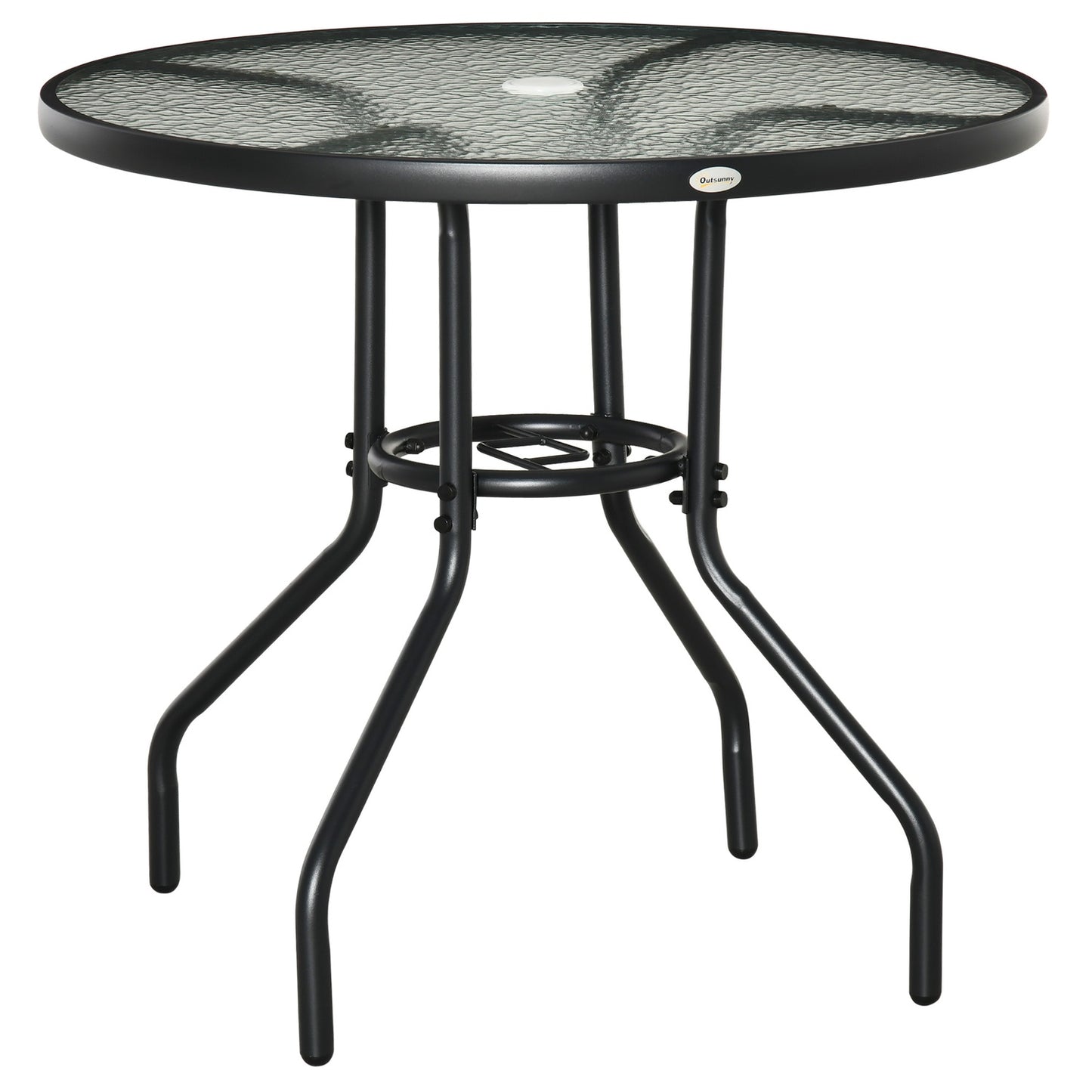 Outdoor bistro table, tempered glass & metal, black, 80cm