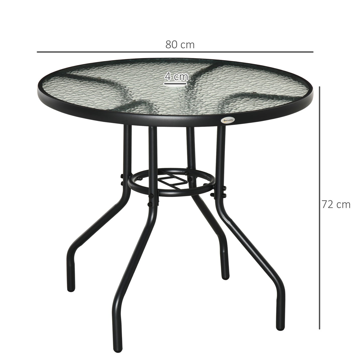 Outdoor bistro table, tempered glass & metal, black, 80cm