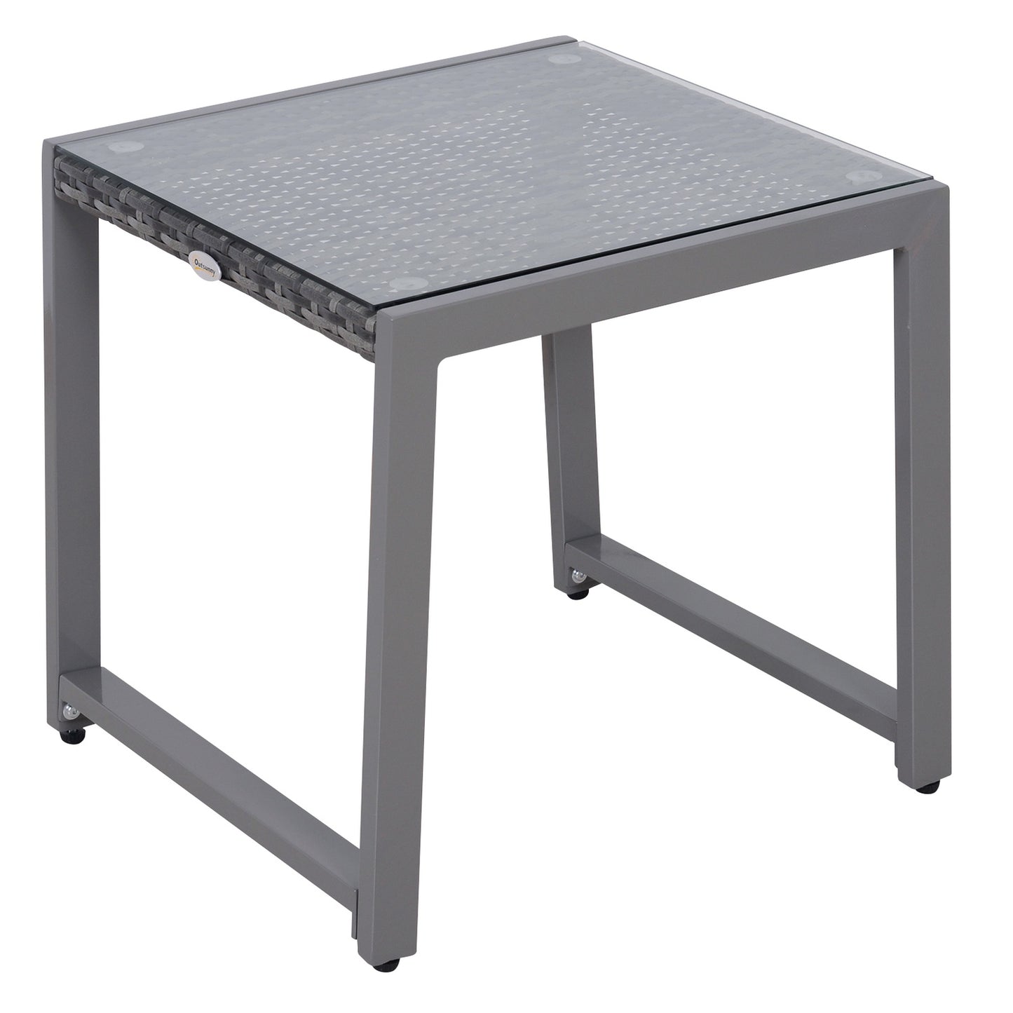 Garden side table, tempered glass, poly rattan & aluminium