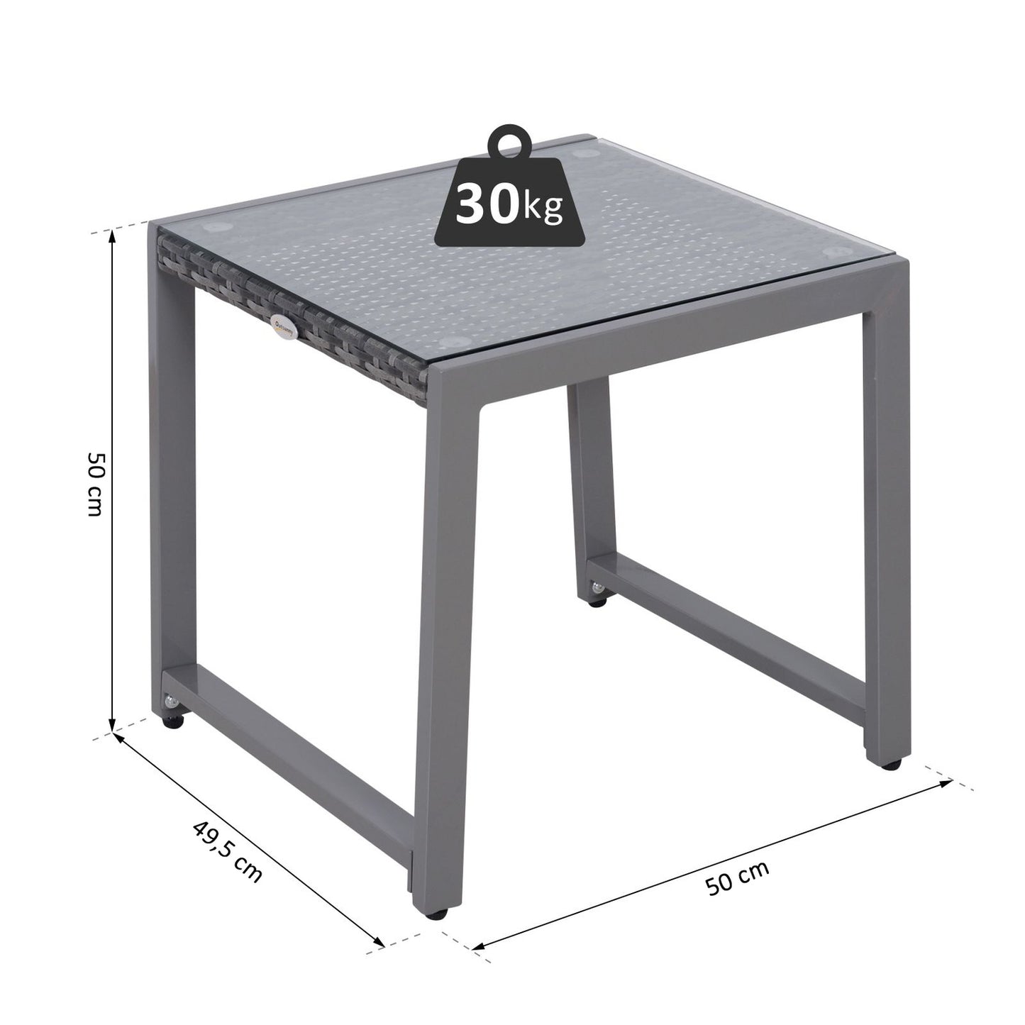 Garden side table, tempered glass, poly rattan & aluminium