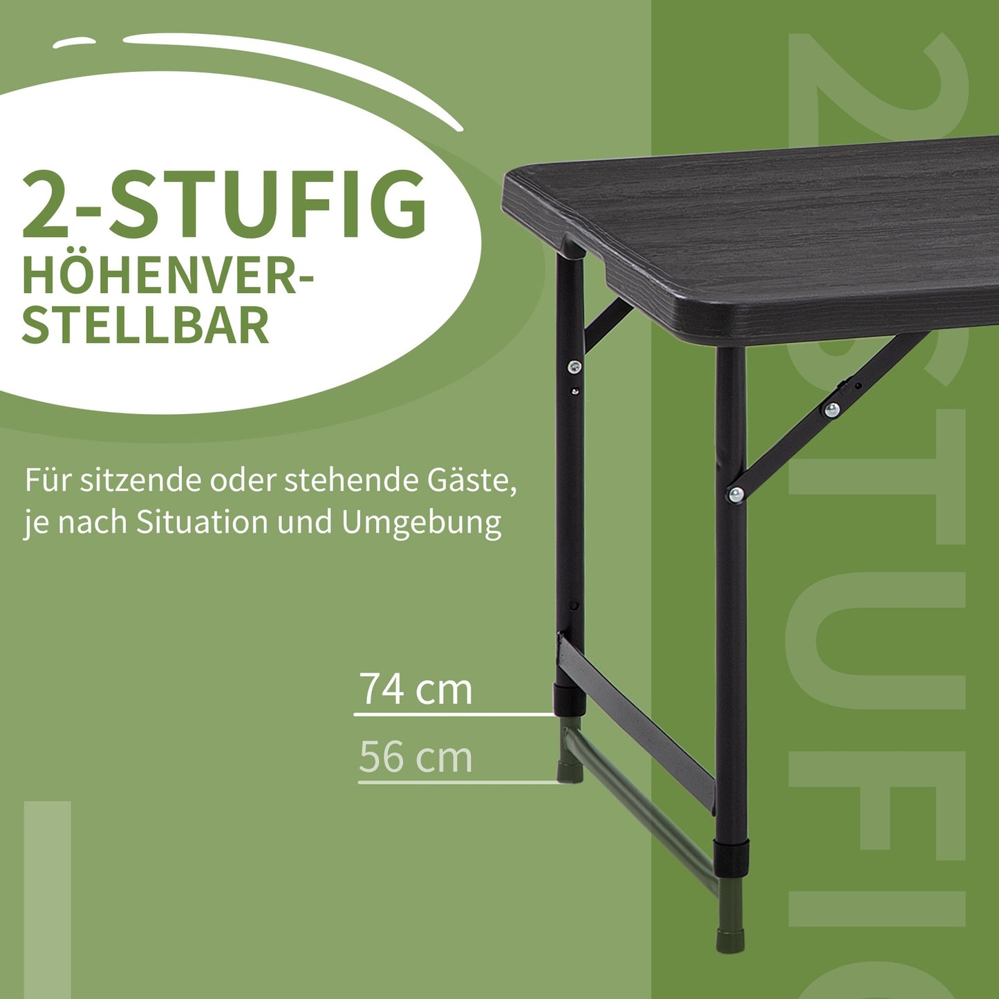 Height adjustable folding garden table - Steel frame, 4 seats