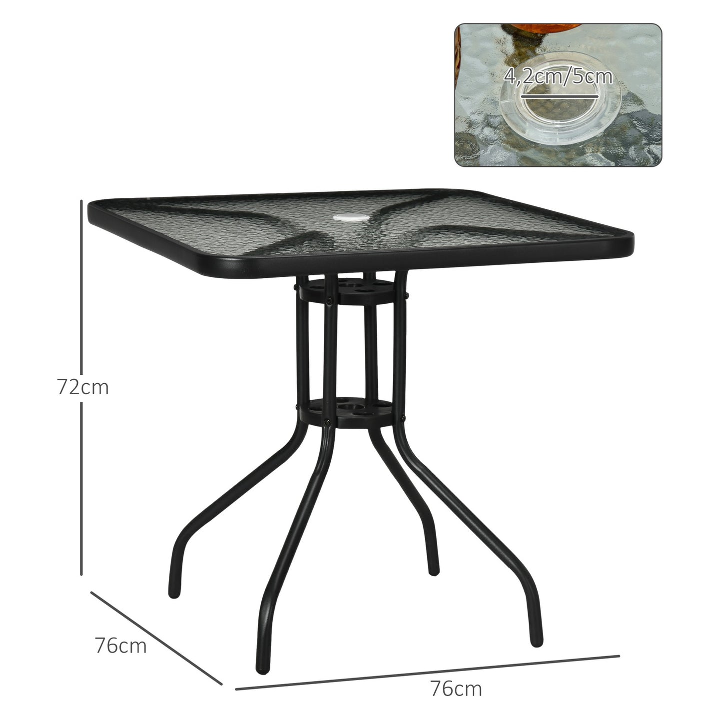 Square metal garden table, 76x76 cm, weatherproof, black