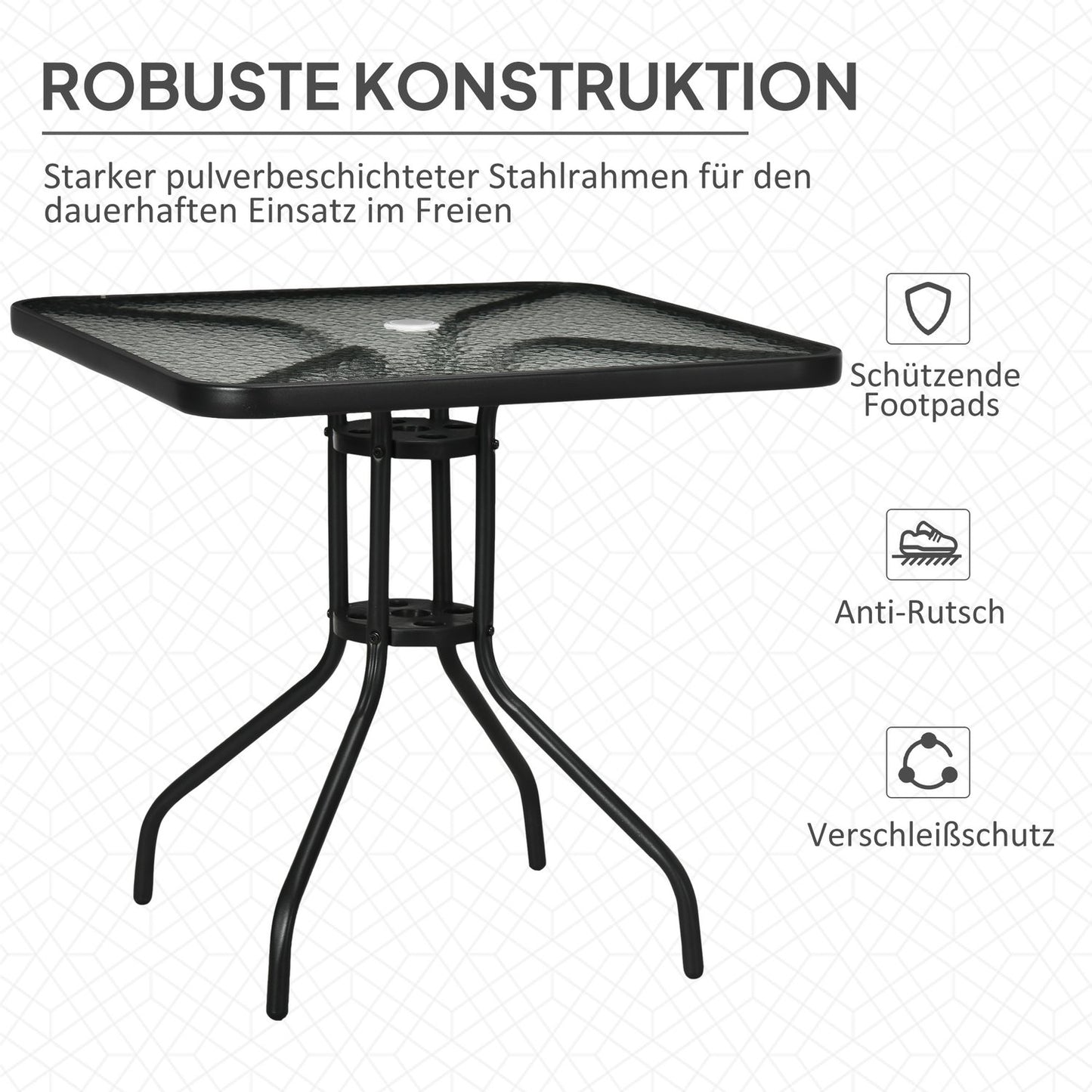 Square metal garden table, 76x76 cm, weatherproof, black
