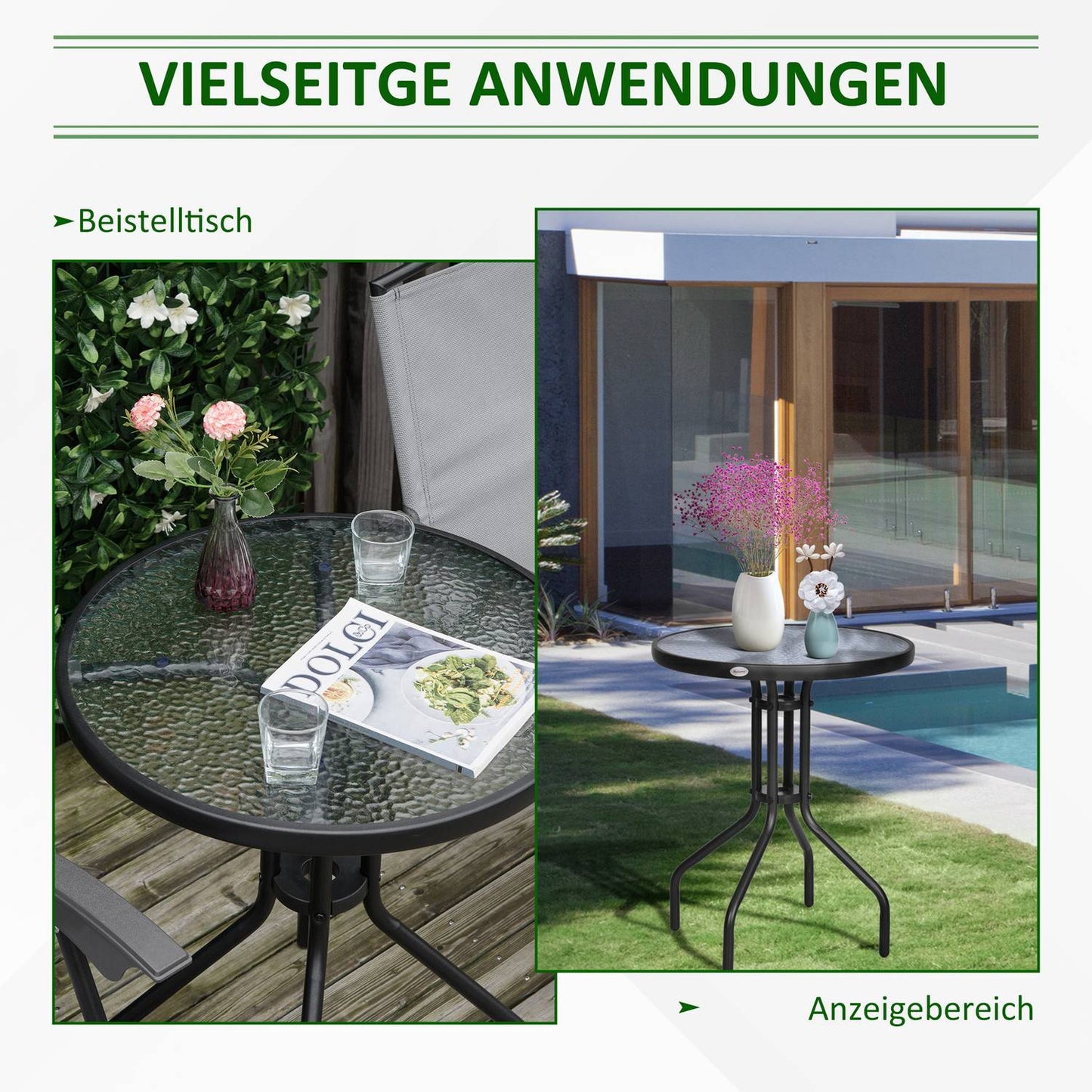 Round Garden Table in Metal & Glass - Ø60 X H70 cm