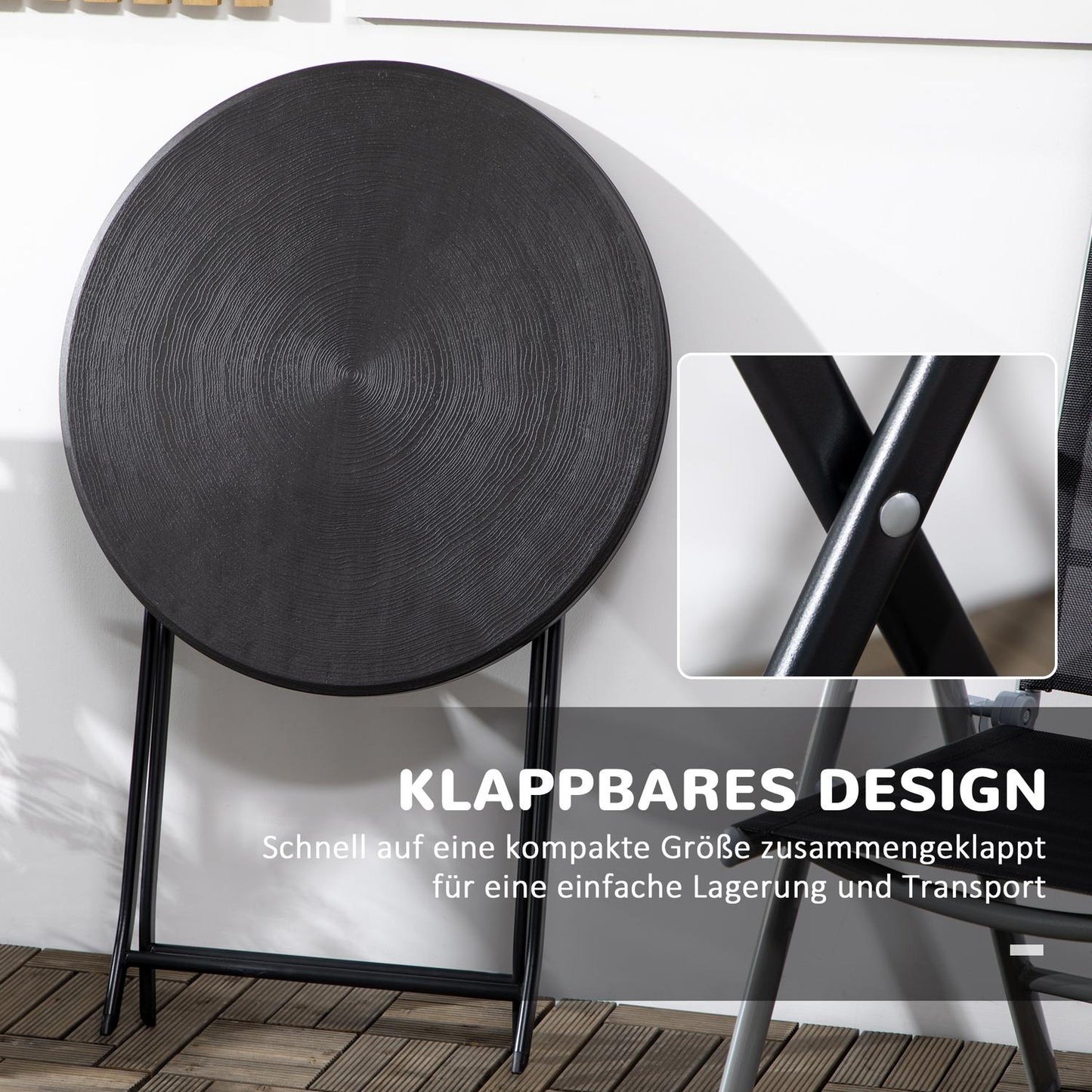 Round folding garden table - 60 cm, dark gray wooden look