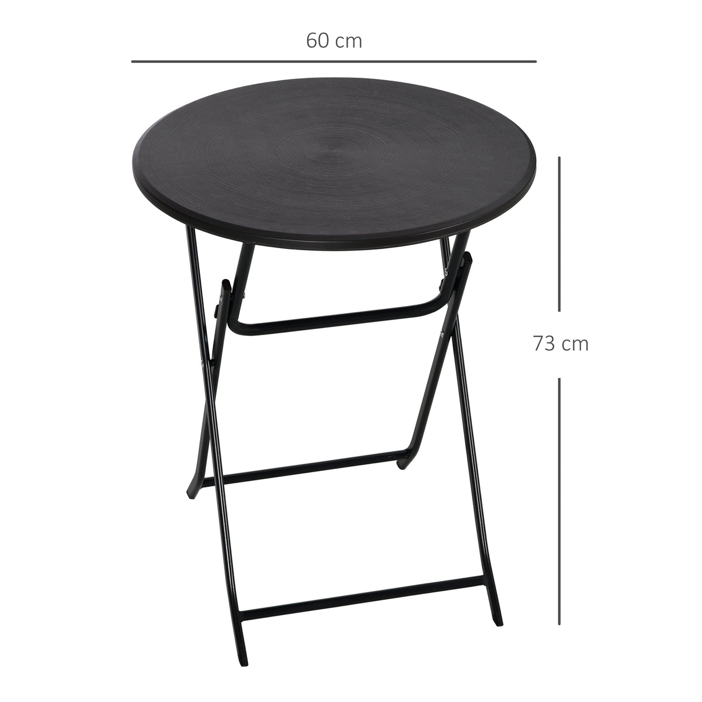 Round folding garden table - 60 cm, dark gray wooden look