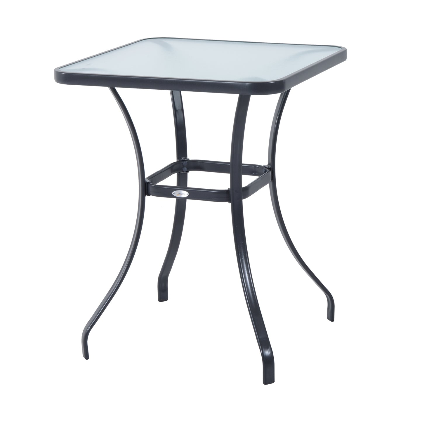 Square garden table, weatherproof glass, 68.5 cm, black