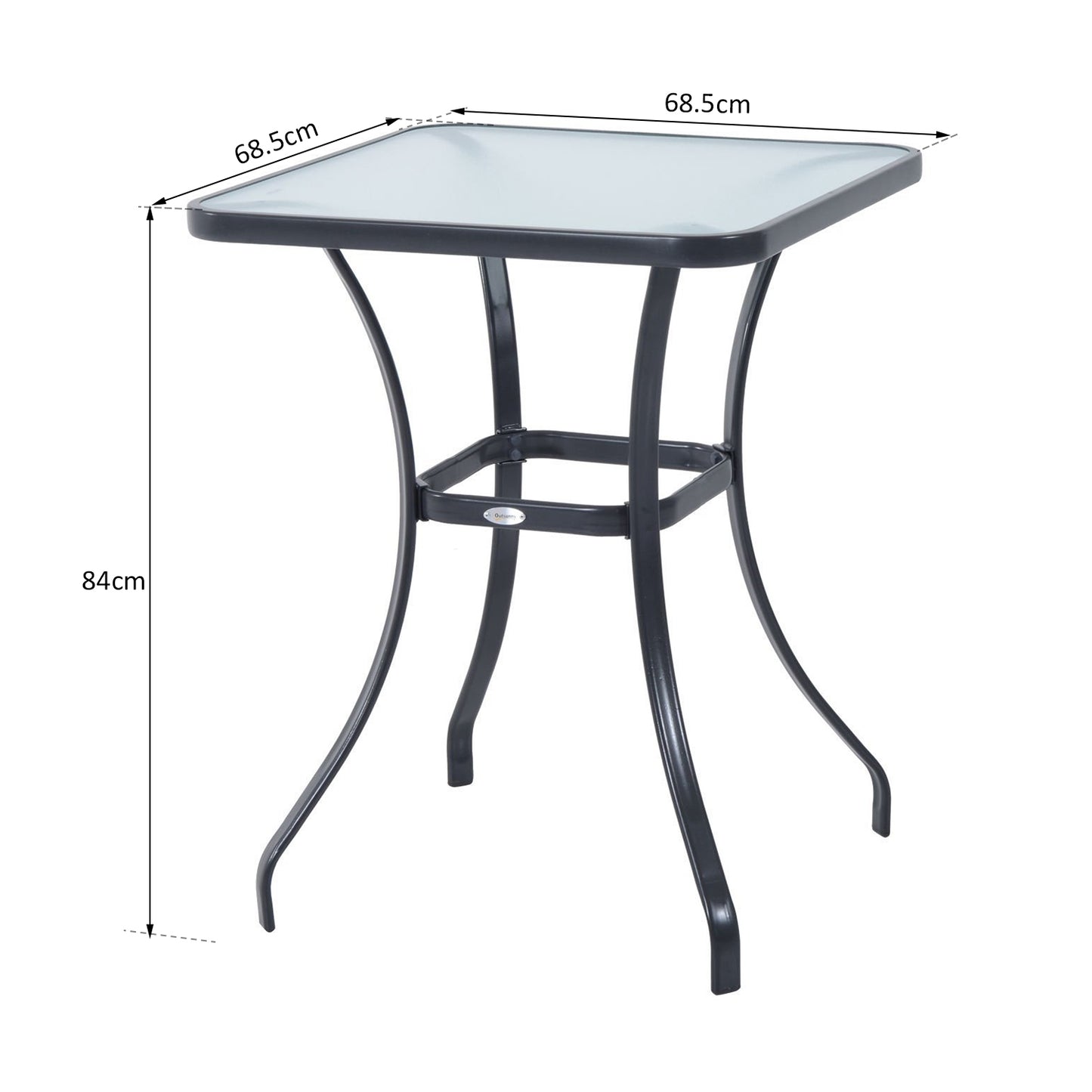 Square garden table, weatherproof glass, 68.5 cm, black