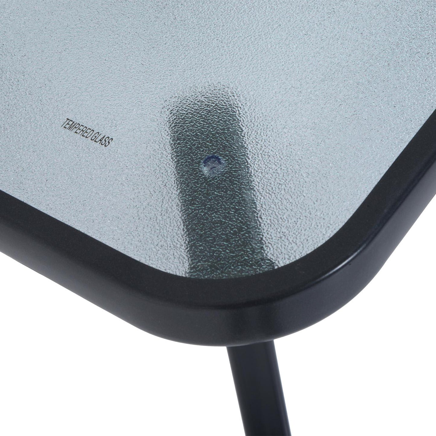 Square garden table, weatherproof glass, 68.5 cm, black