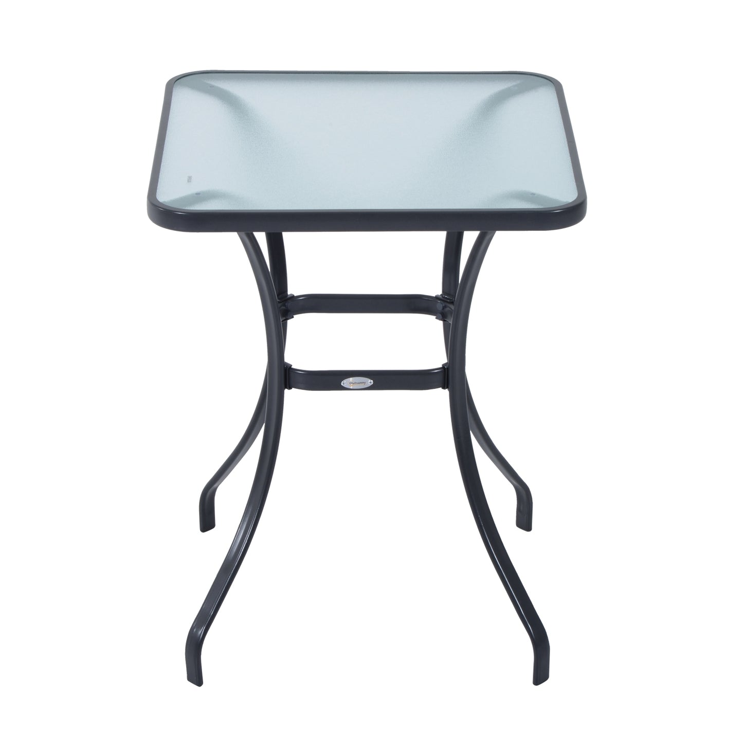 Square garden table, weatherproof glass, 68.5 cm, black