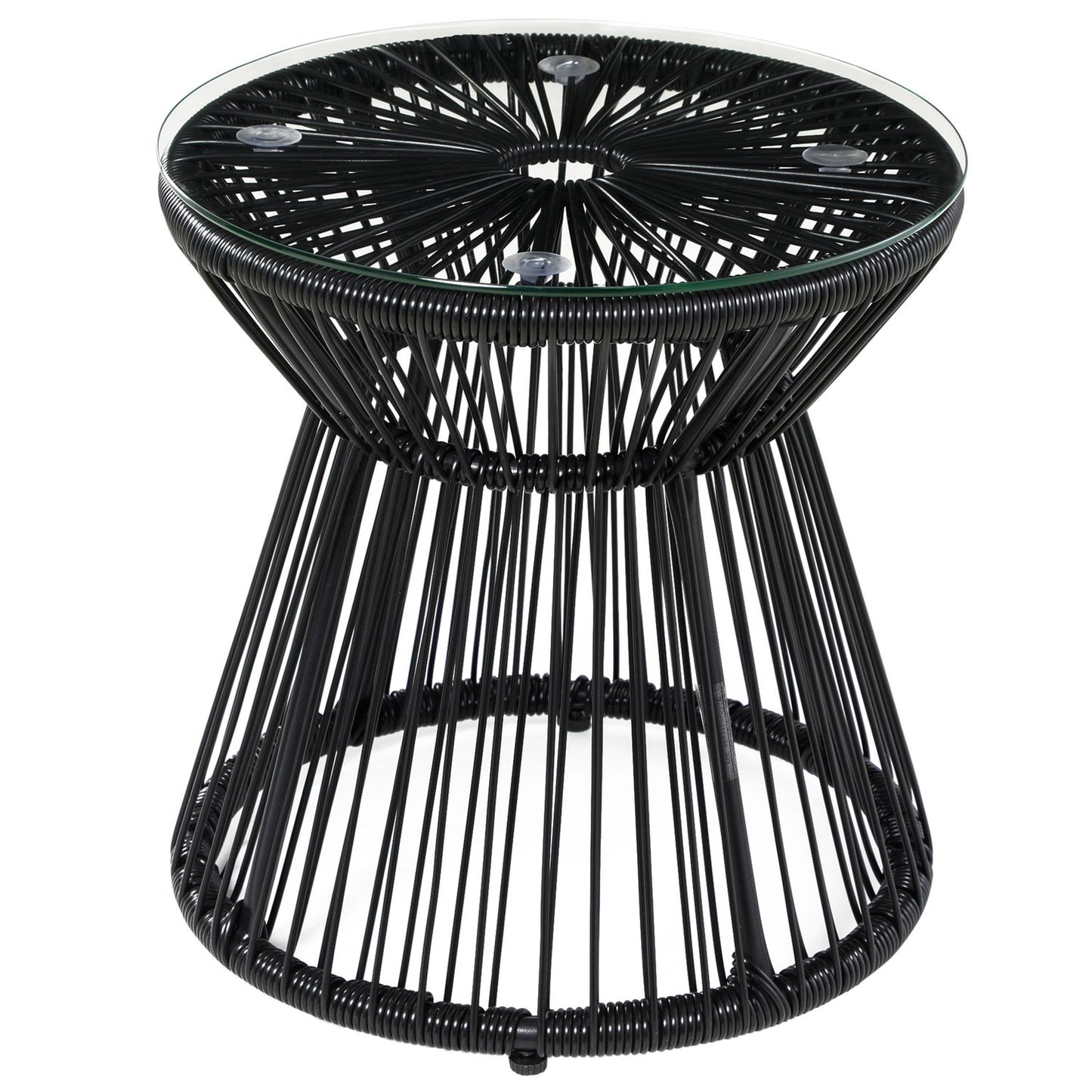 Round glass bistro table with hollow drum base, black