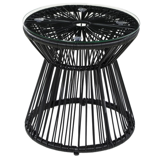 Round glass bistro table with hollow drum base, black