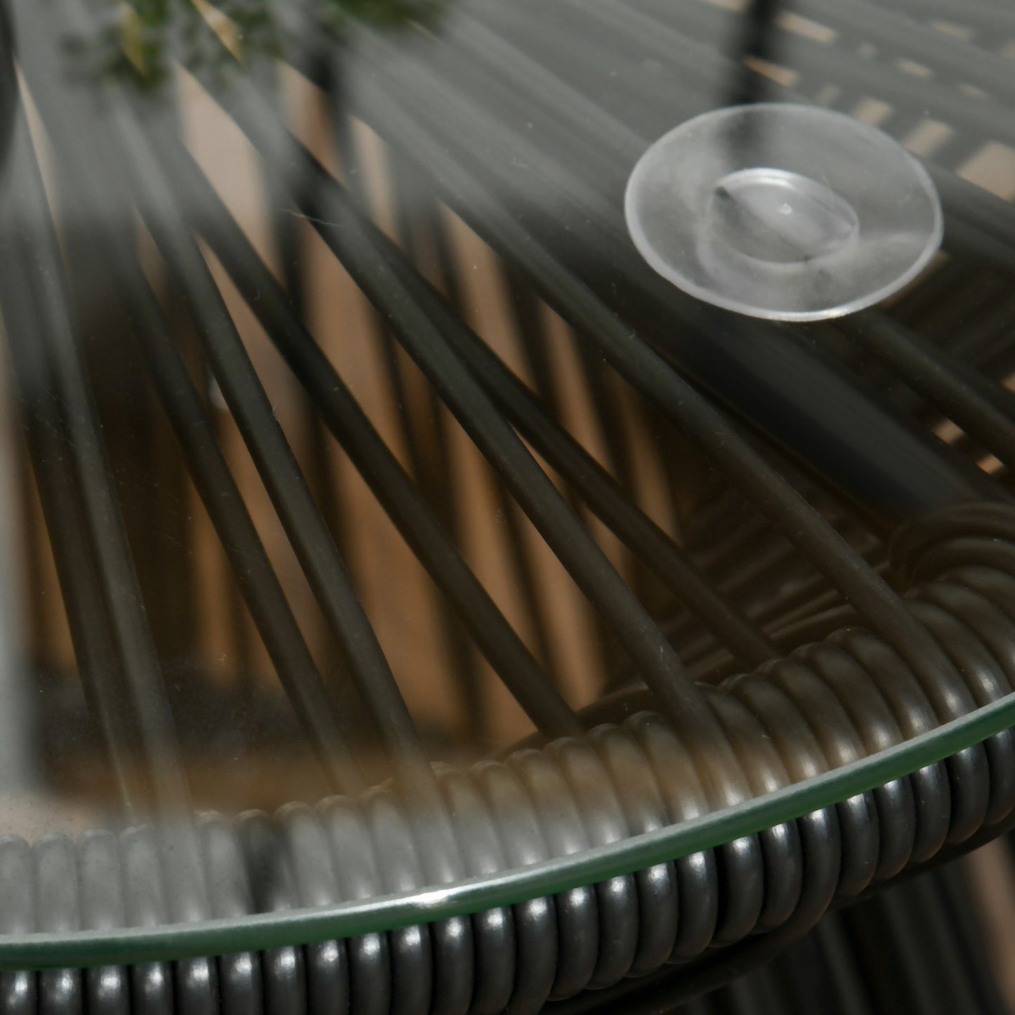 Round glass bistro table with hollow drum base, black