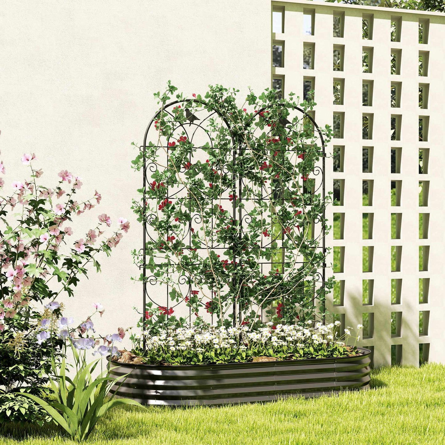 Garden Trellis with Bird Design, Metal, 50x150 cm, 2-Pack