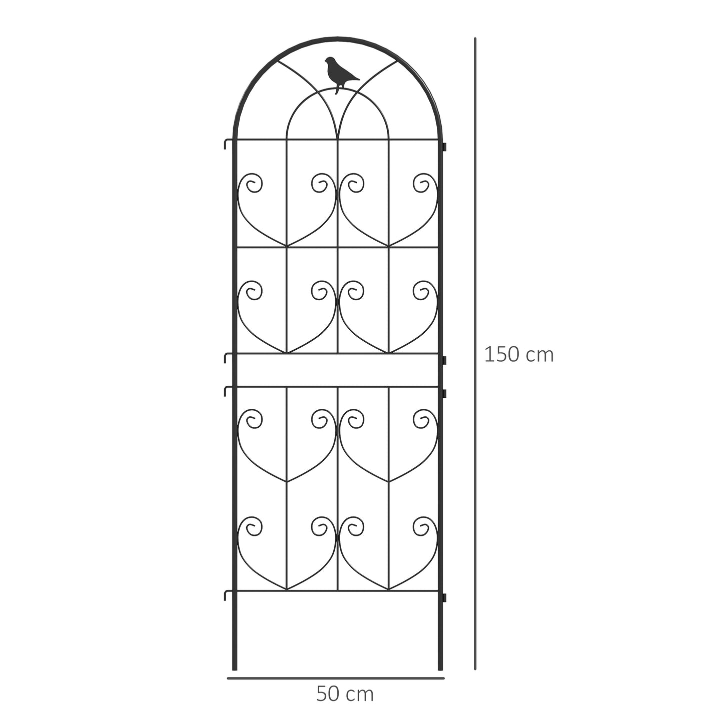 Garden Trellis with Bird Design, Metal, 50x150 cm, 2-Pack