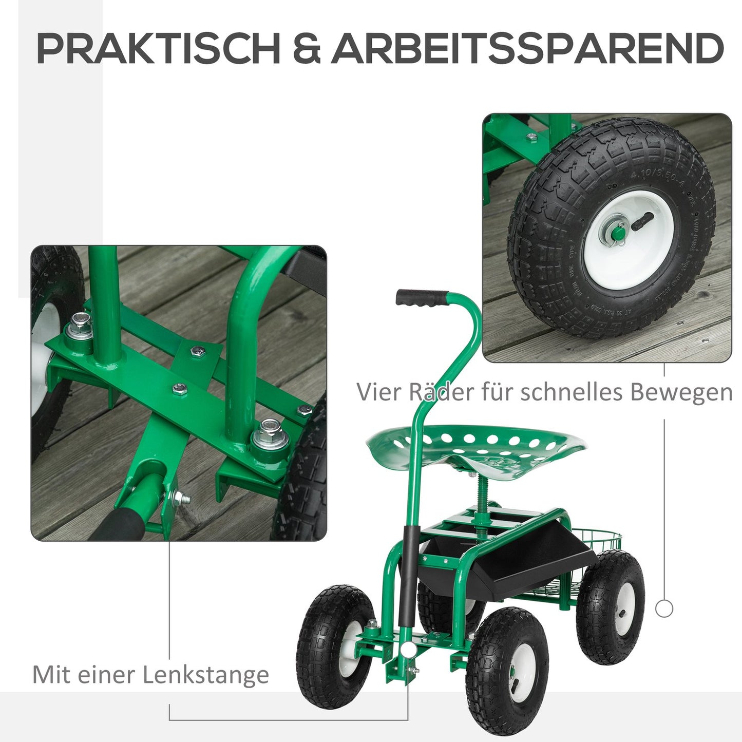 Garden trolley with swivel seat, adjustable, 150 kg capacity