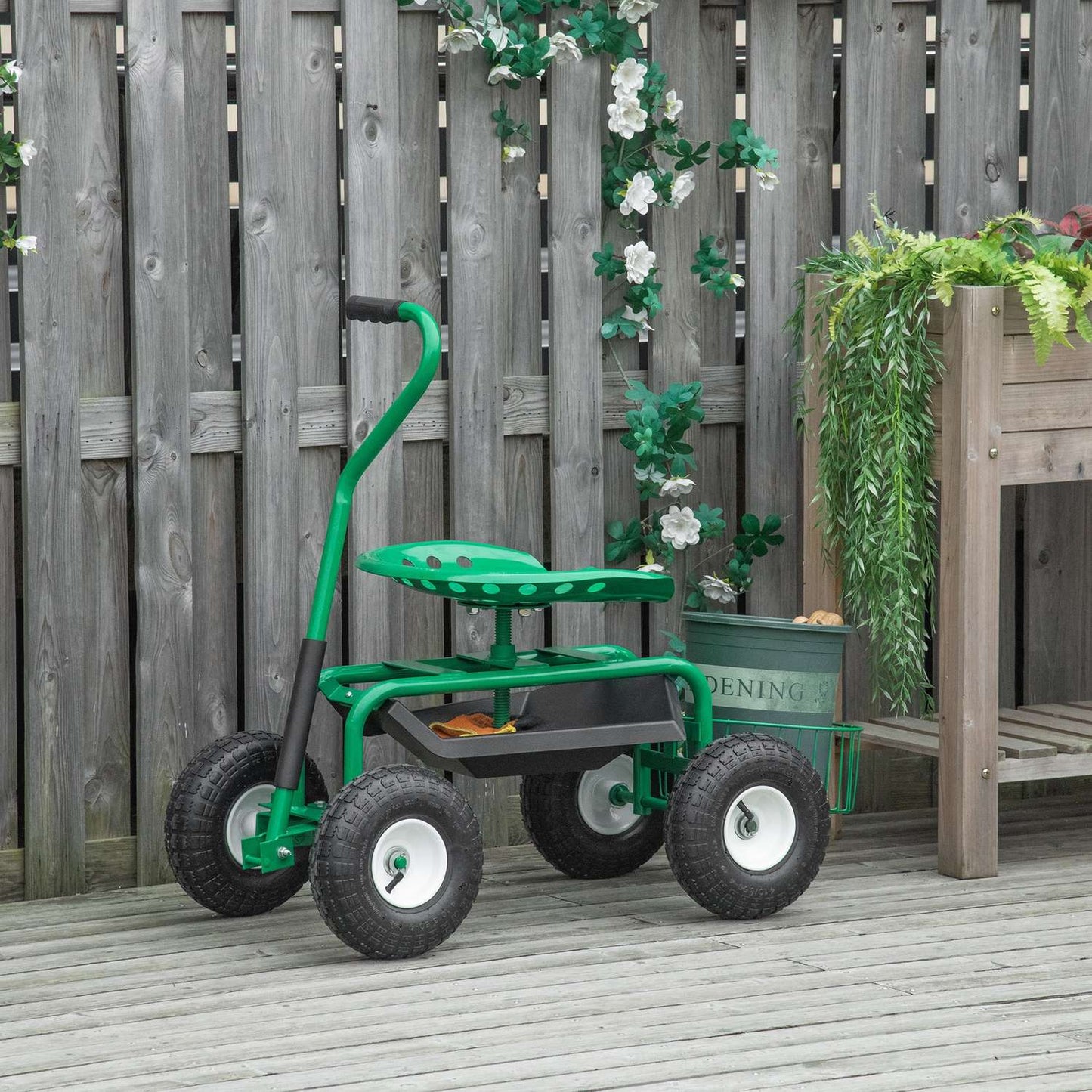 Garden trolley with swivel seat, adjustable, 150 kg capacity