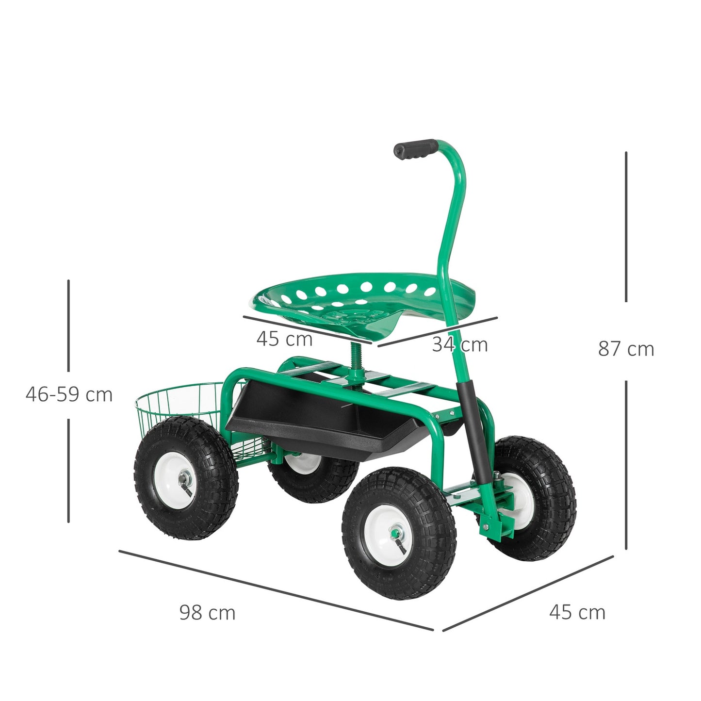Garden trolley with swivel seat, adjustable, 150 kg capacity