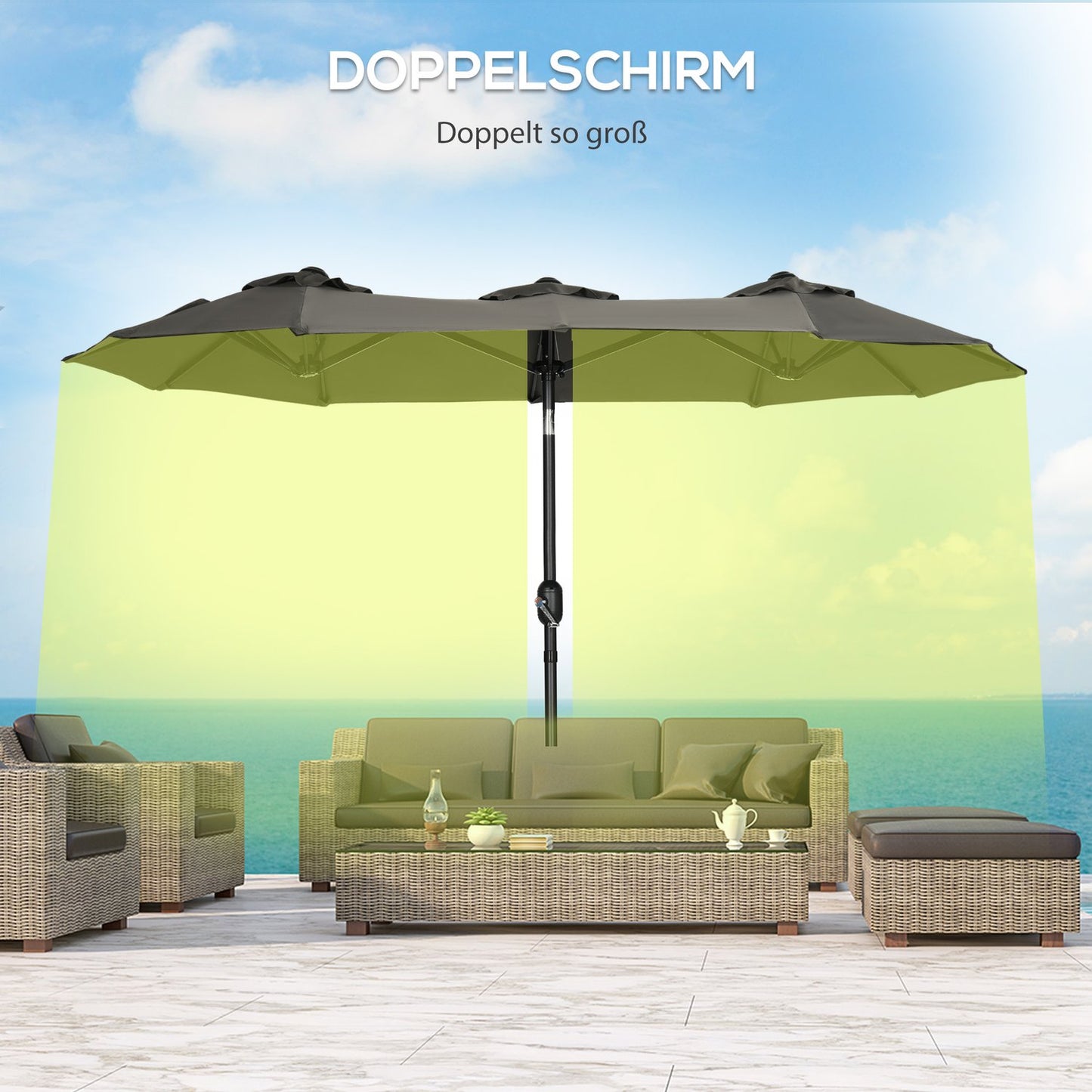 Garden parasol - Adjustable tilt, 285x147cm, Grey