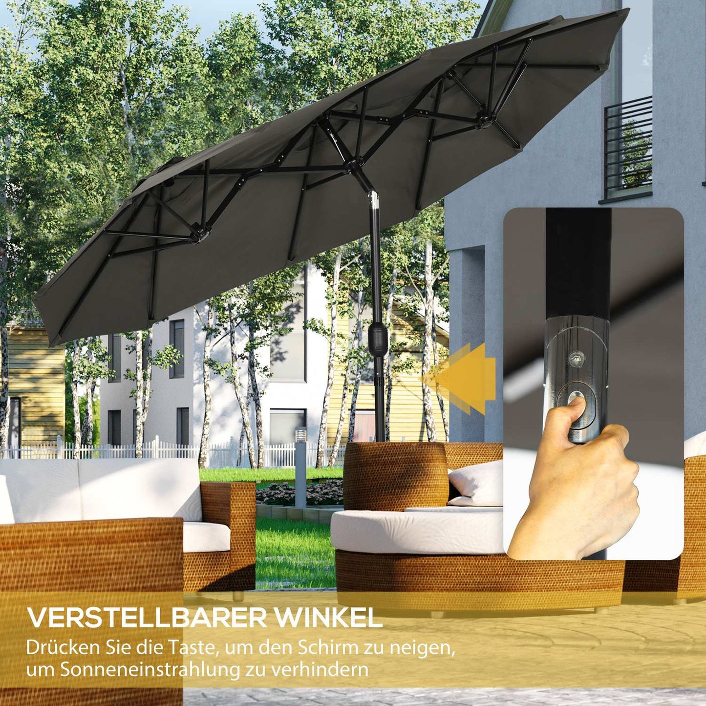 Garden parasol - Adjustable tilt, 285x147cm, Grey