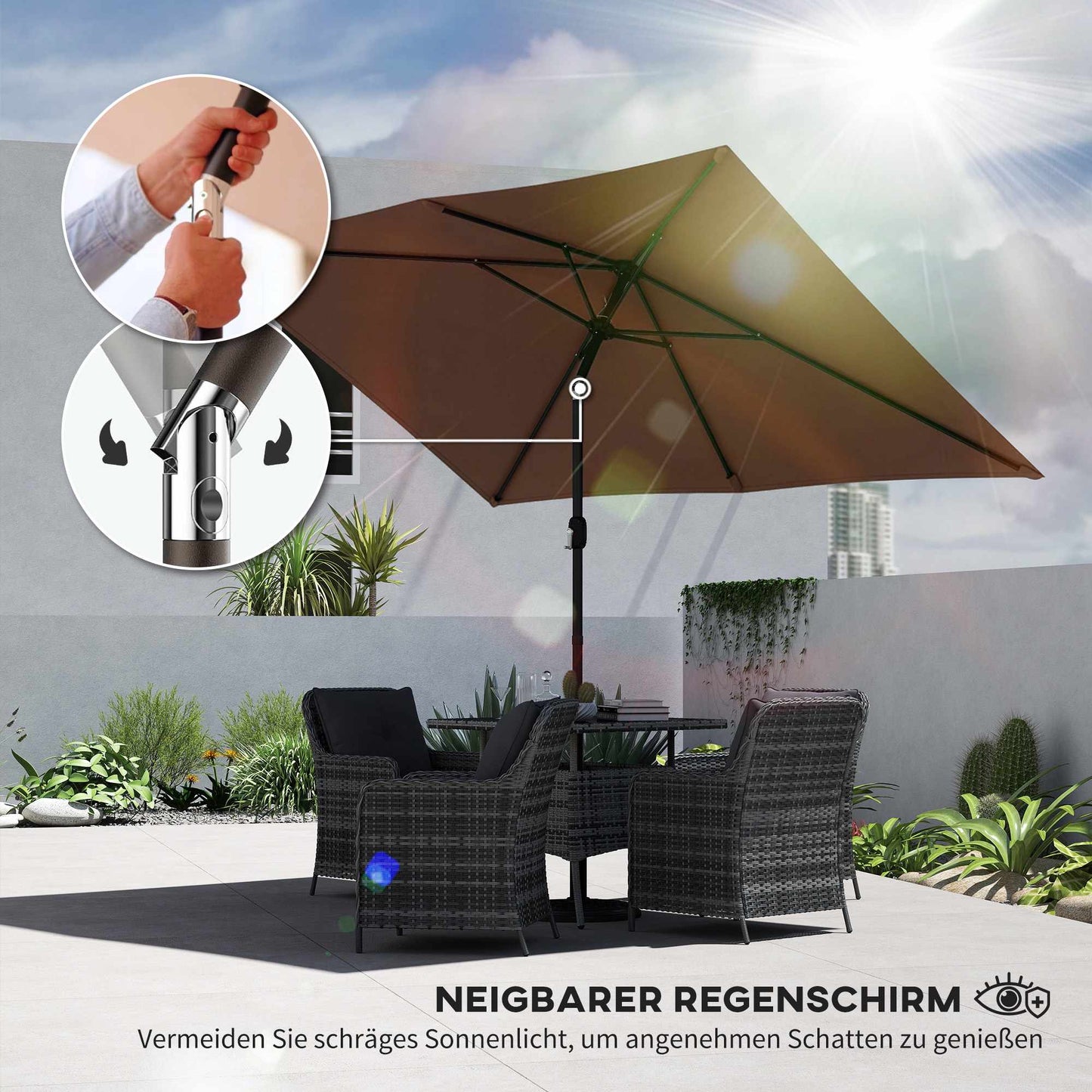 Garden Umbrella, Adjustable Tilt, 300x200 cm, Brown/Black