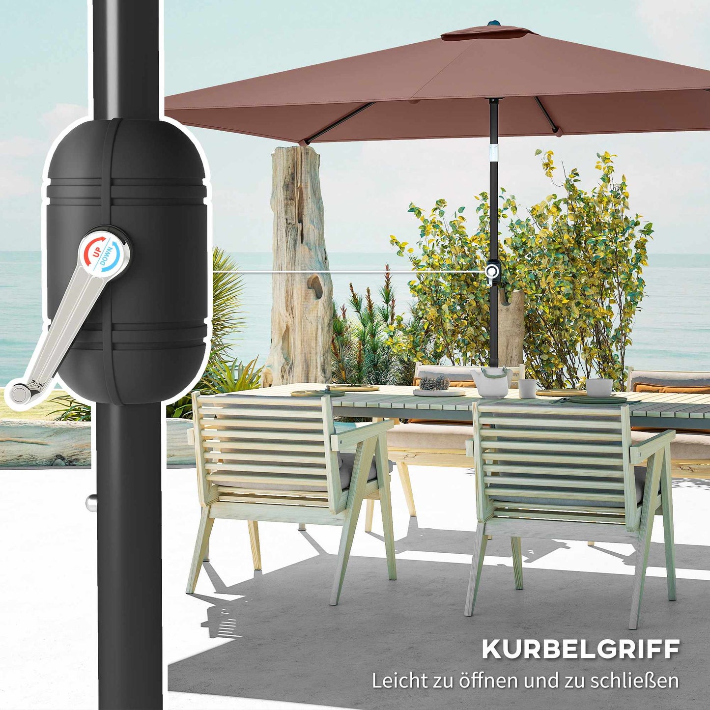Garden Umbrella, Adjustable Tilt, 300x200 cm, Brown/Black