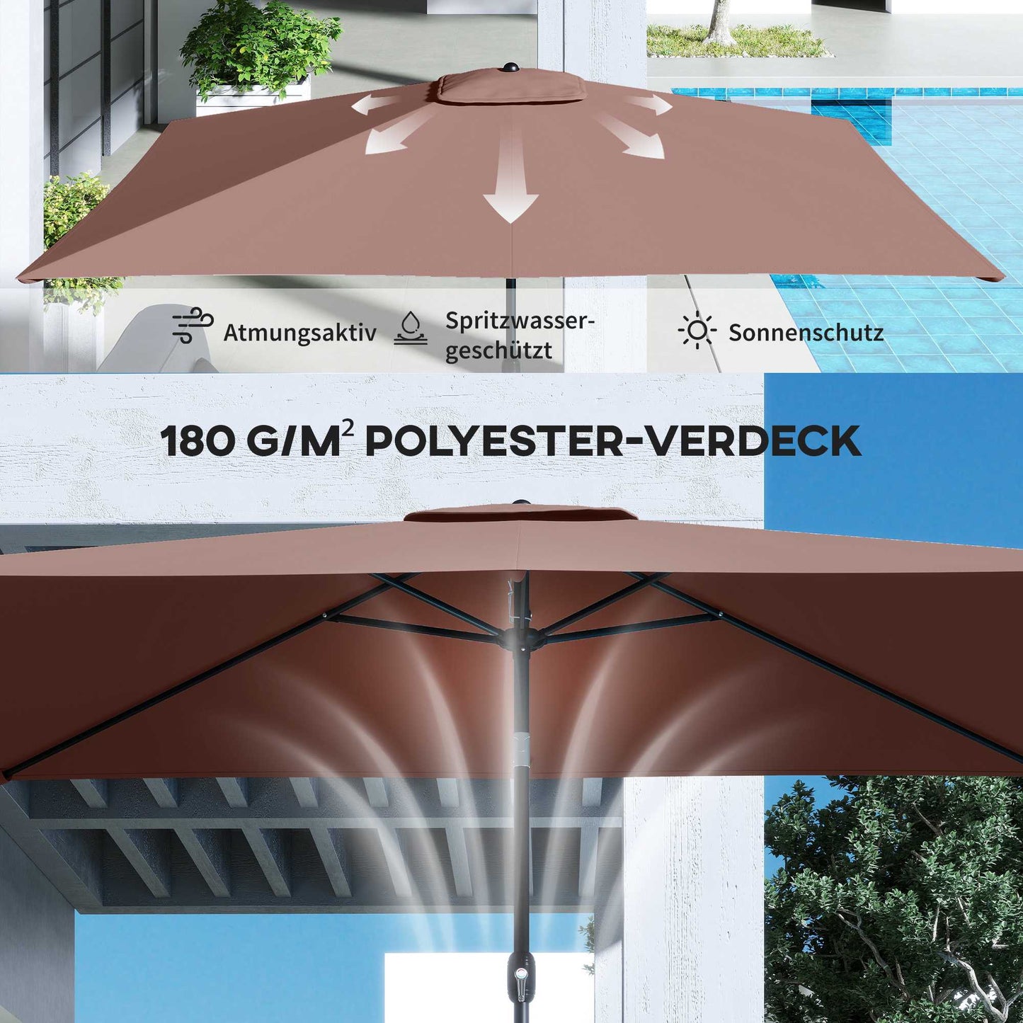 Garden Umbrella, Adjustable Tilt, 300x200 cm, Brown/Black