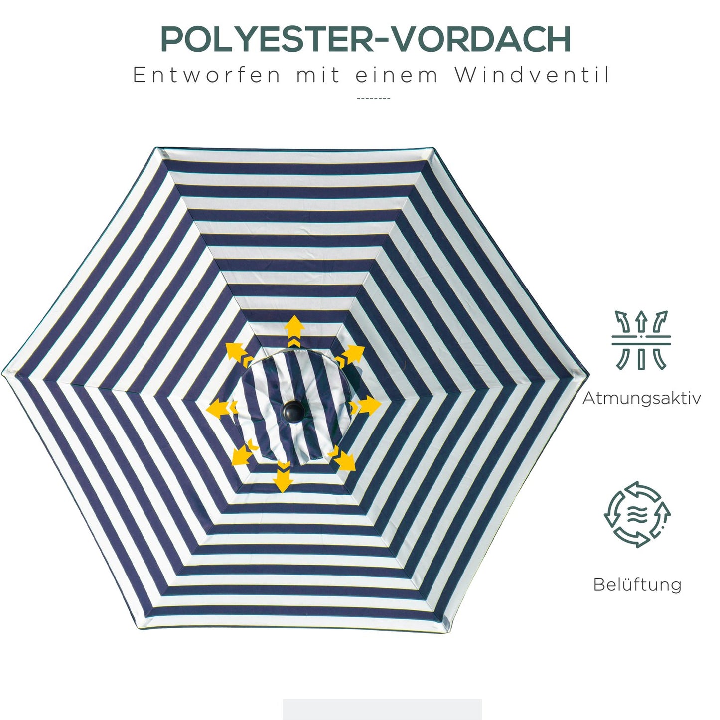 Outdoor garden umbrella - Steel frame, blue stripes, Ø230 cm